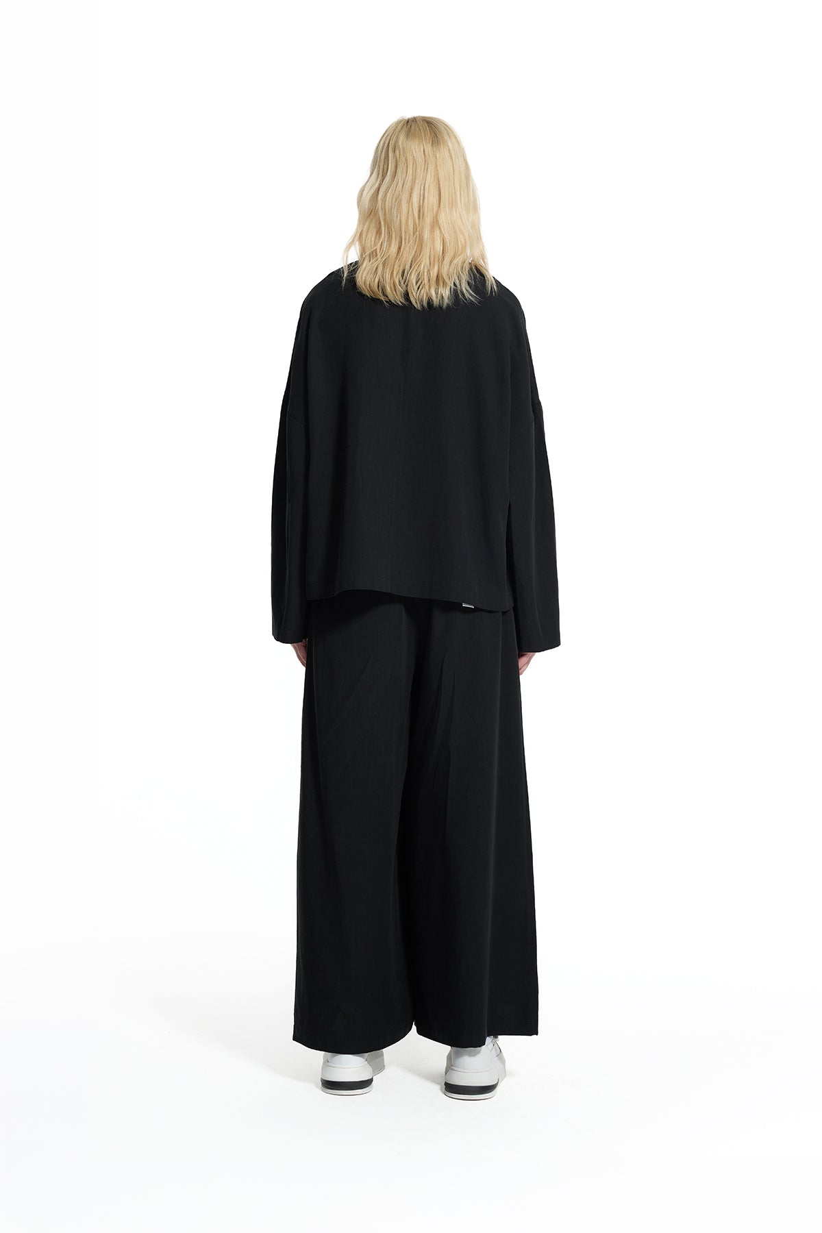 Black Draped Wide-leg Drawstring Trousers 19096