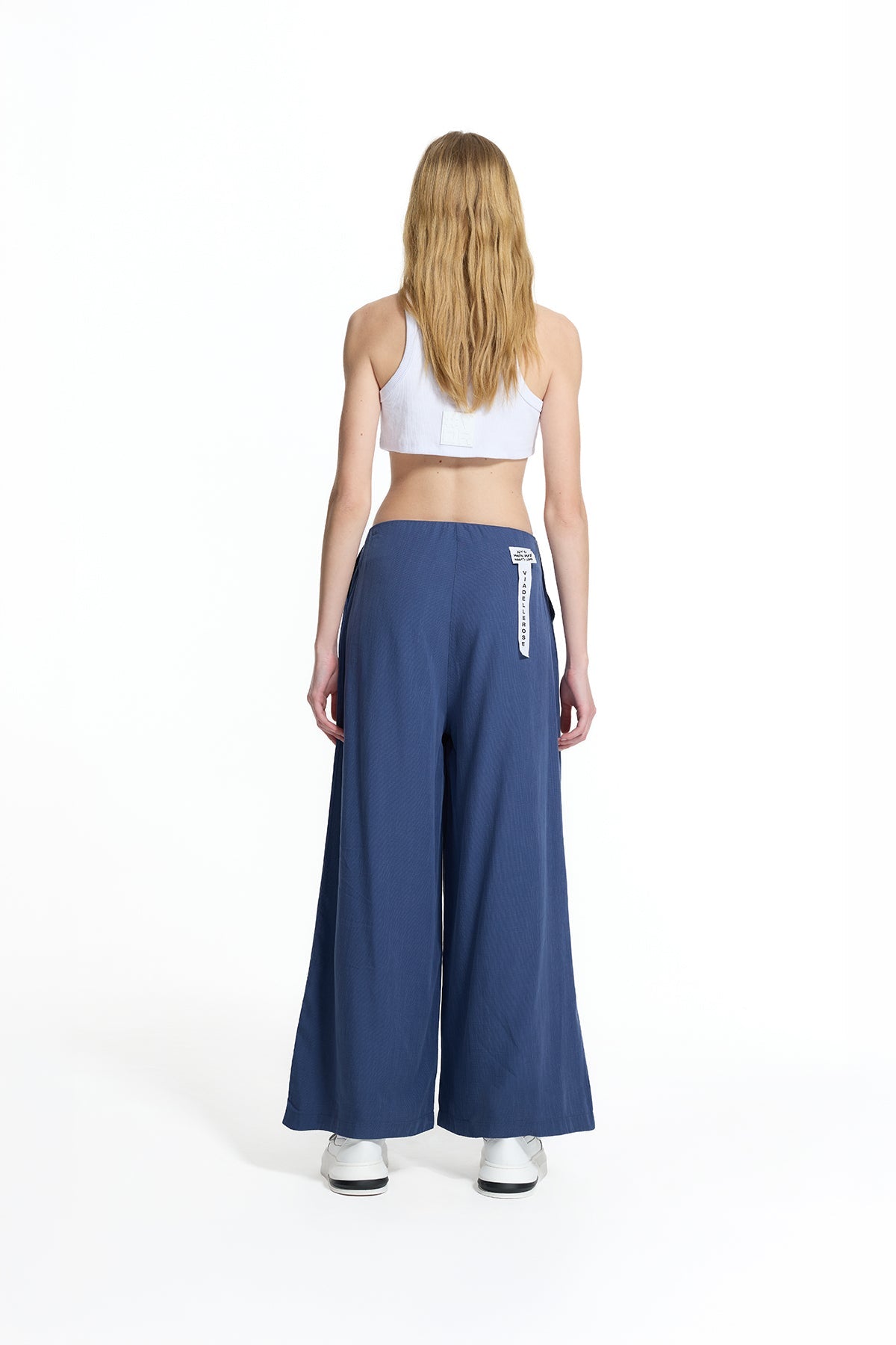 Cobalt Blue Draped Wide-leg Drawstring Trousers 19096