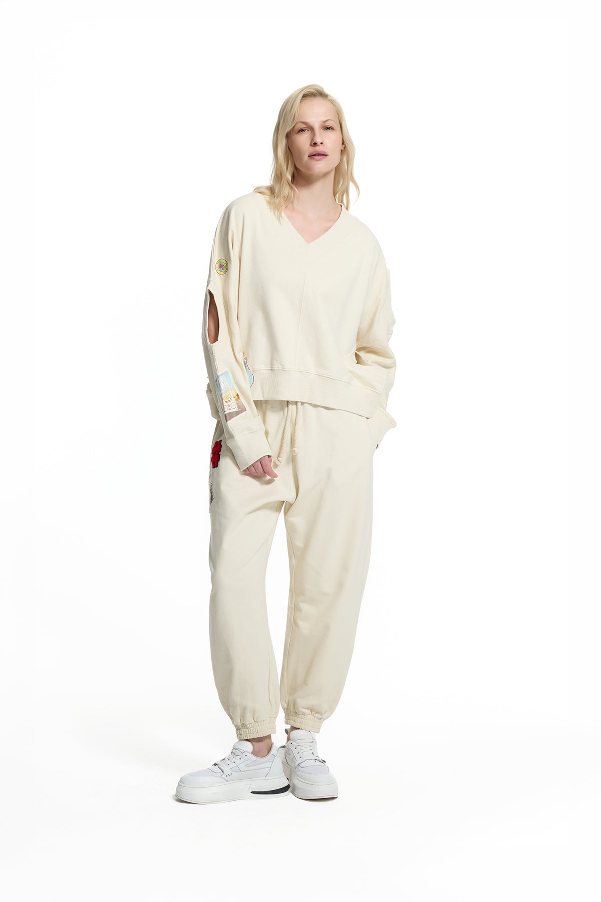 Cream Patch Detail Jogger Trousers 19098
