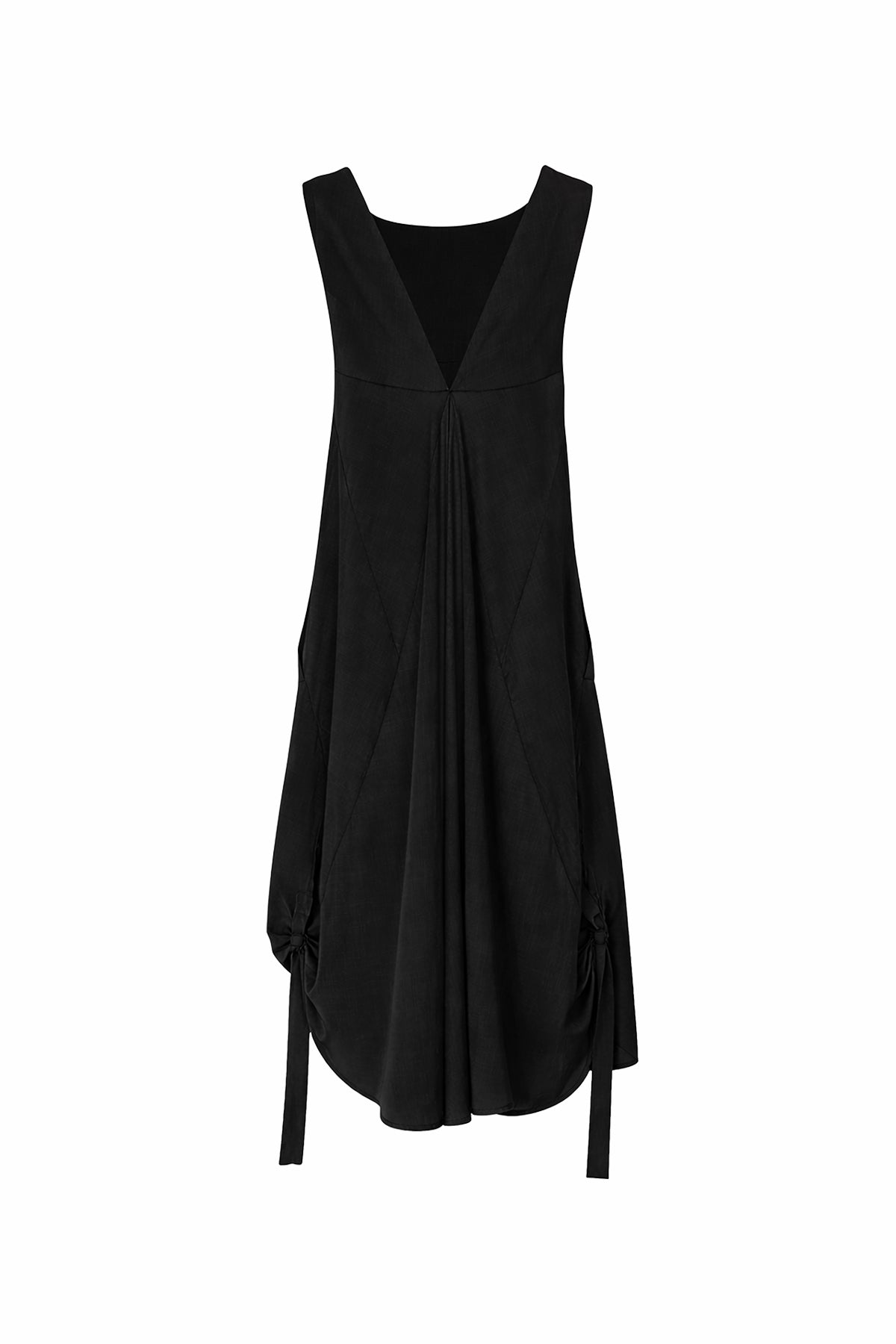 Black Open-back Gathered Detail Midi Dress 19102