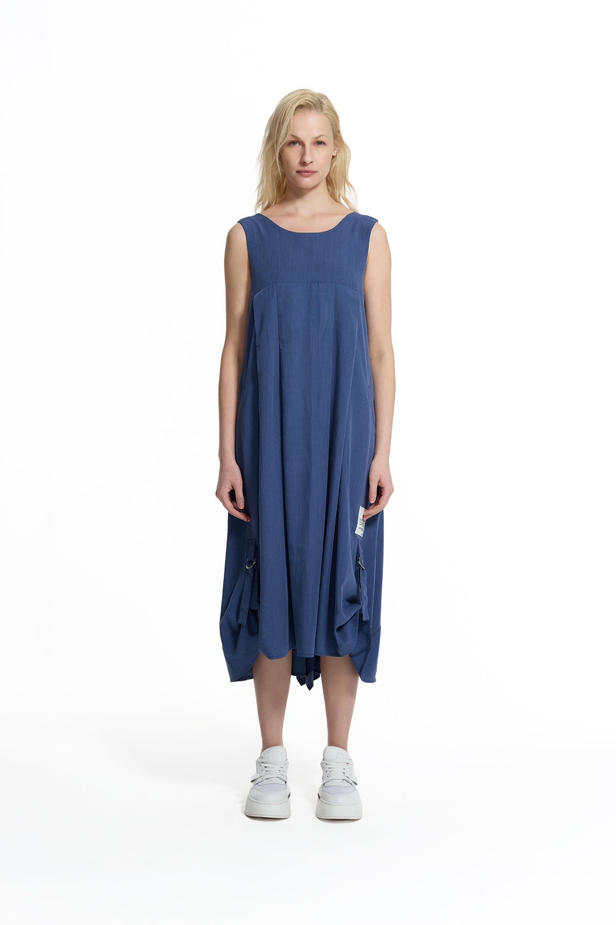 Cobalt Blue Open-back Gathered Detail Midi Dress 19102