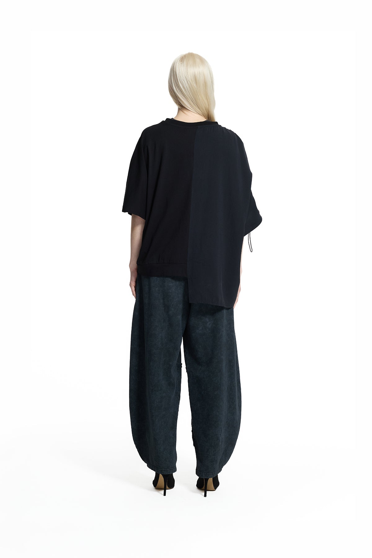 Black Asymmetric Pocket Detail Blouse 19104