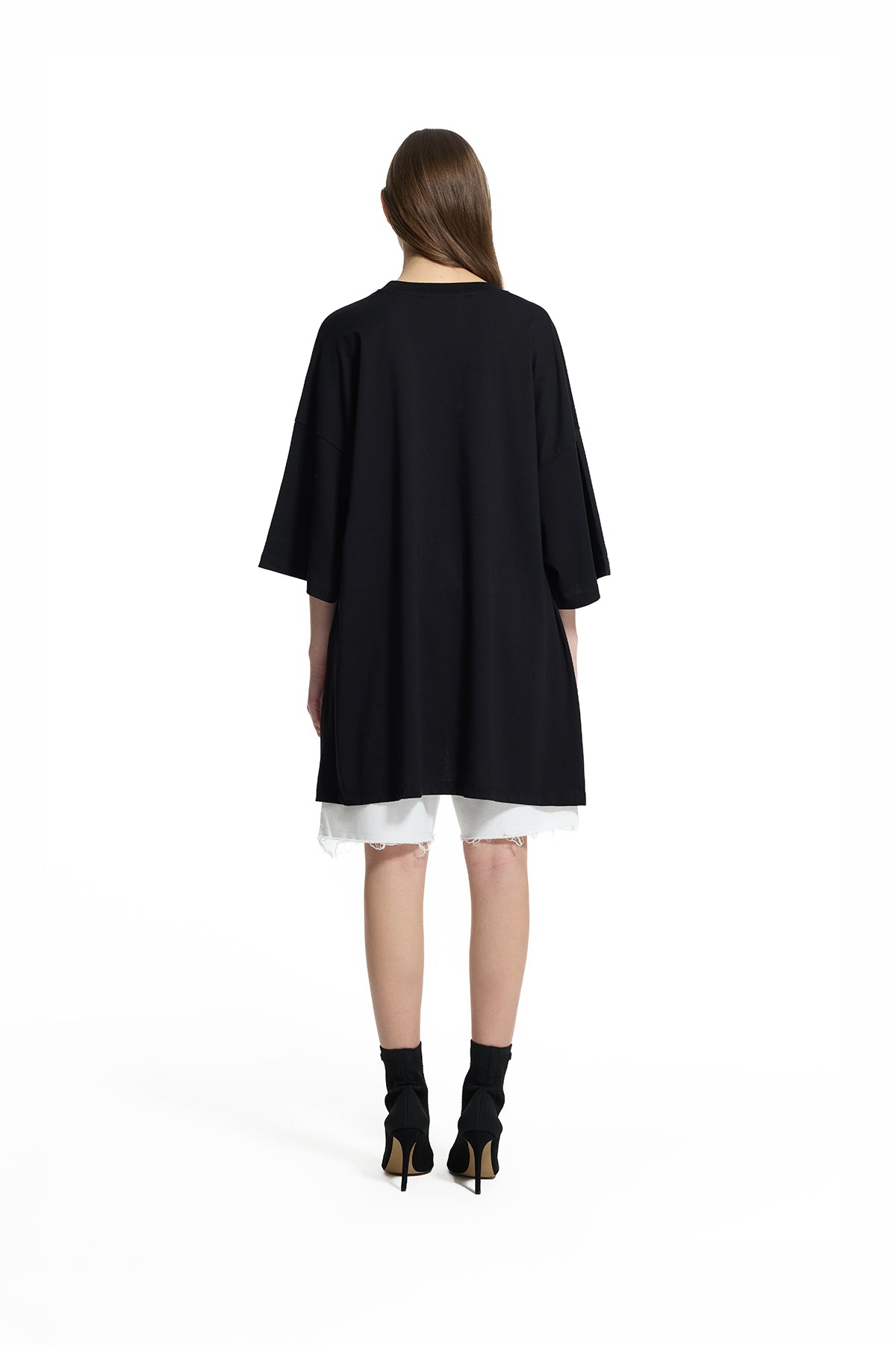 Black Asymmetric Oversize Basic T-shirt 19107