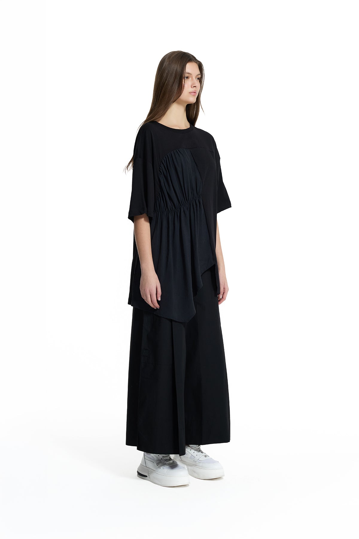 Black Asymmetric Draped T-shirt 19112