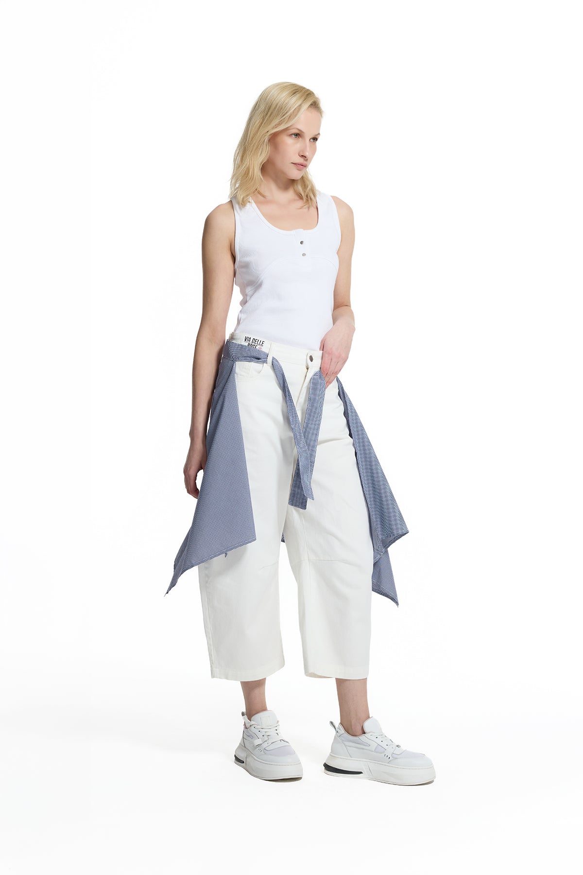 White Pareo Layered Trousers 19116