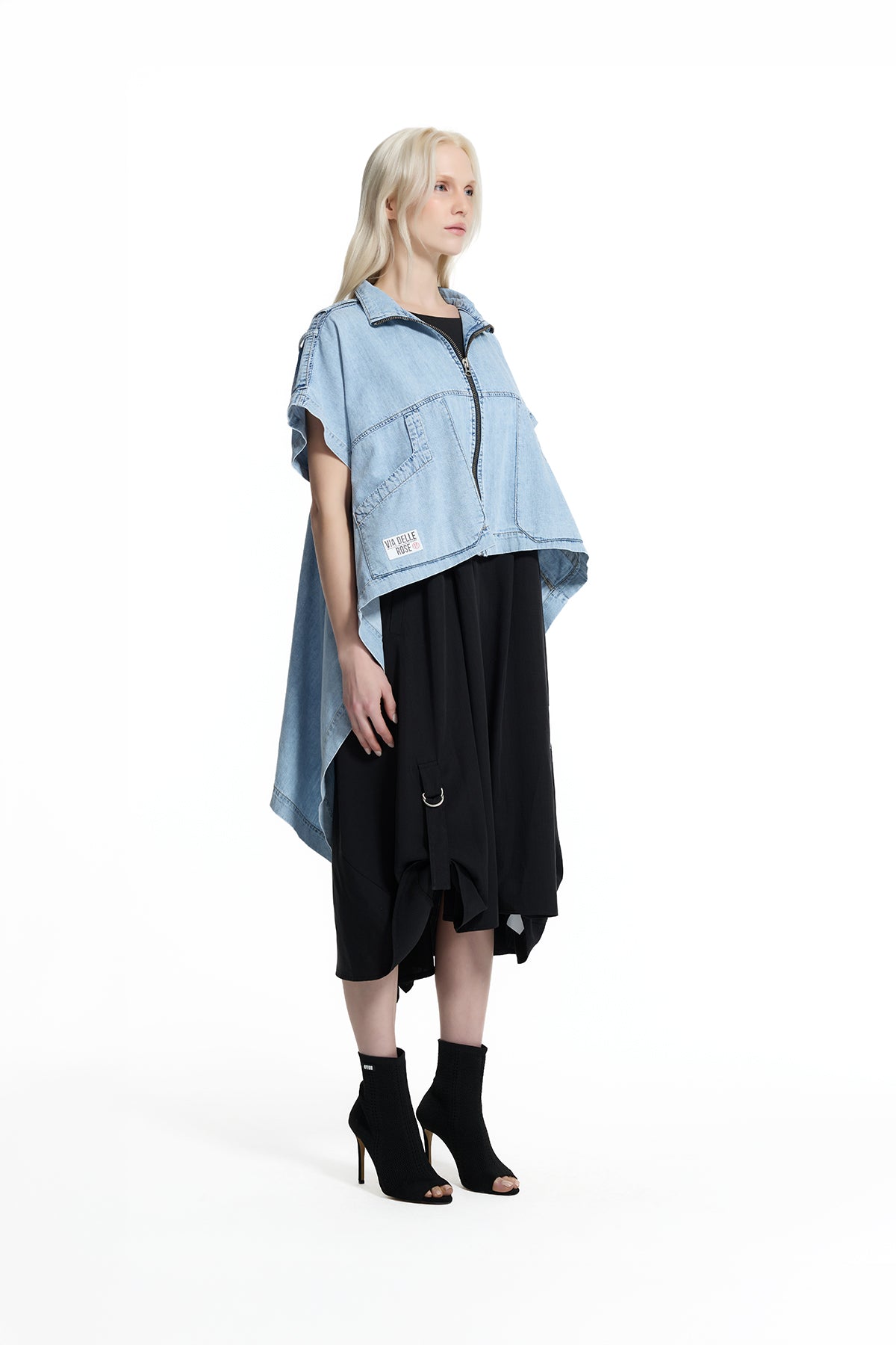 Ice Blue Asymmetric Denim Coat 19121