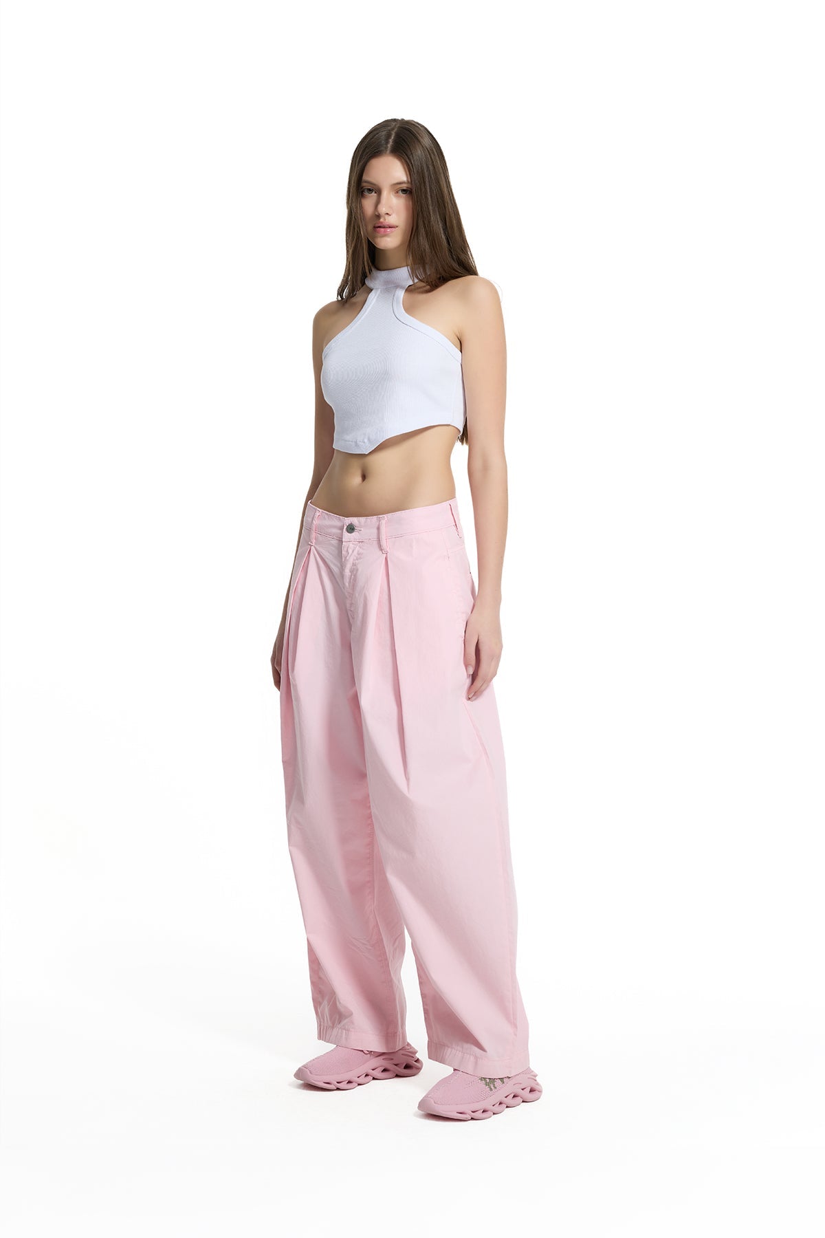 Pink High Waist Pleated Trousers 19127