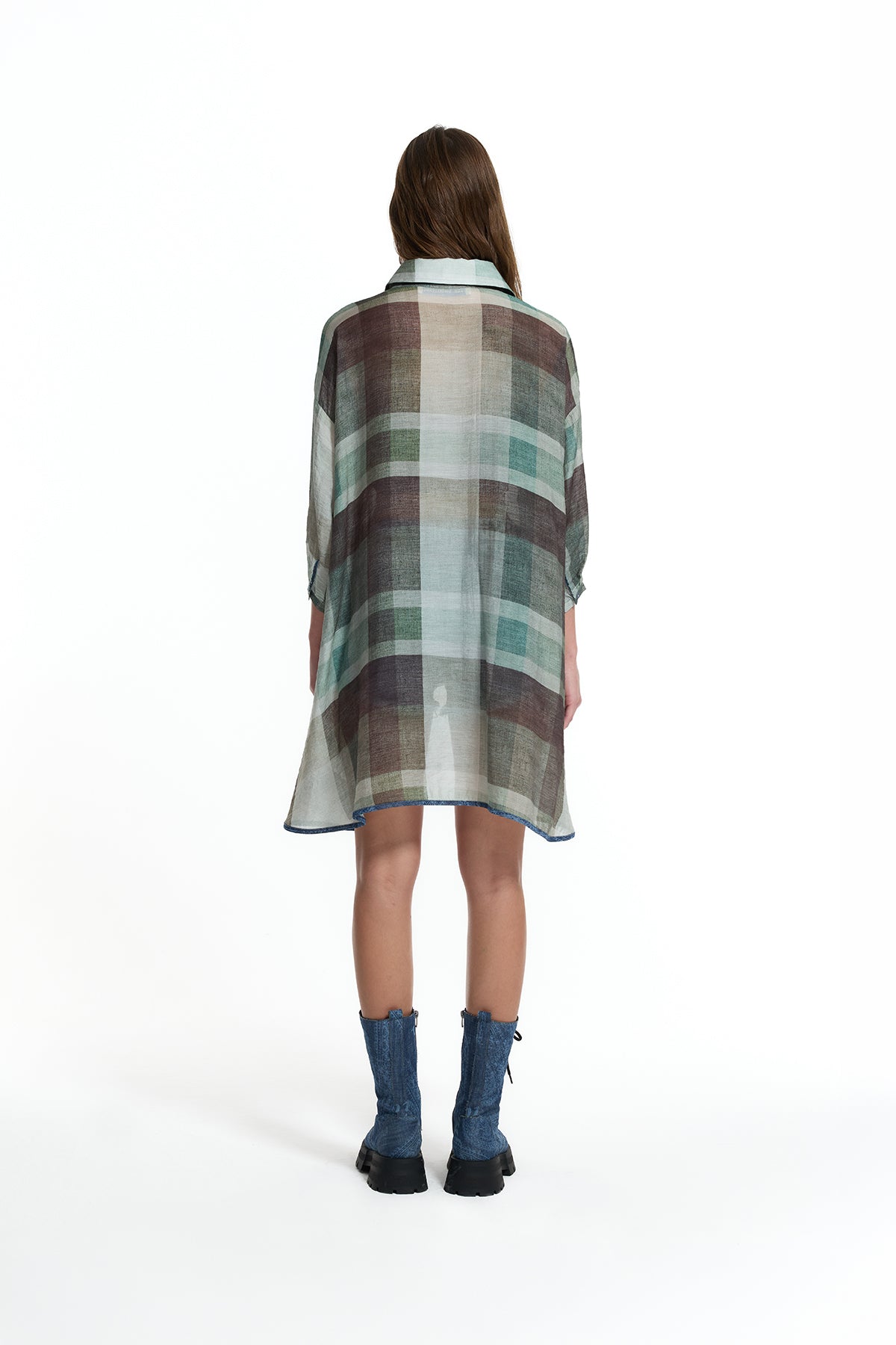 Green Denim Patch Plaid Shirt 19134