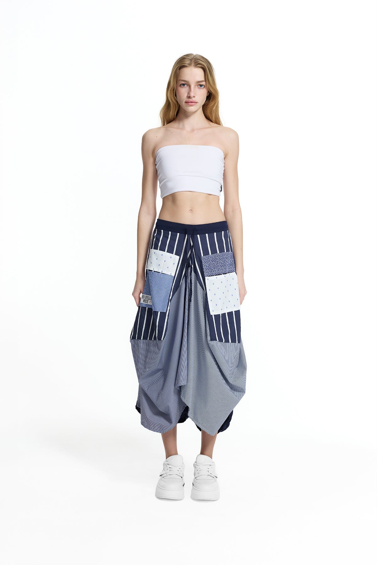 Multicolor Paneled Draped Asymmetric Skirt 19135
