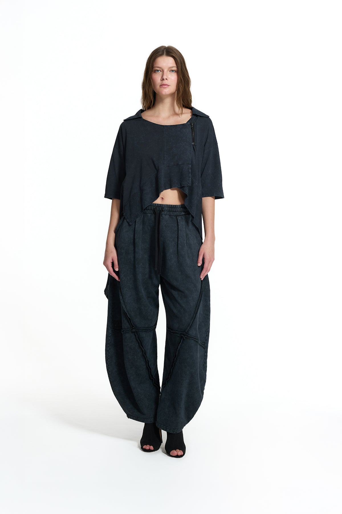 Black Asymmetric Zip Blouse 19141