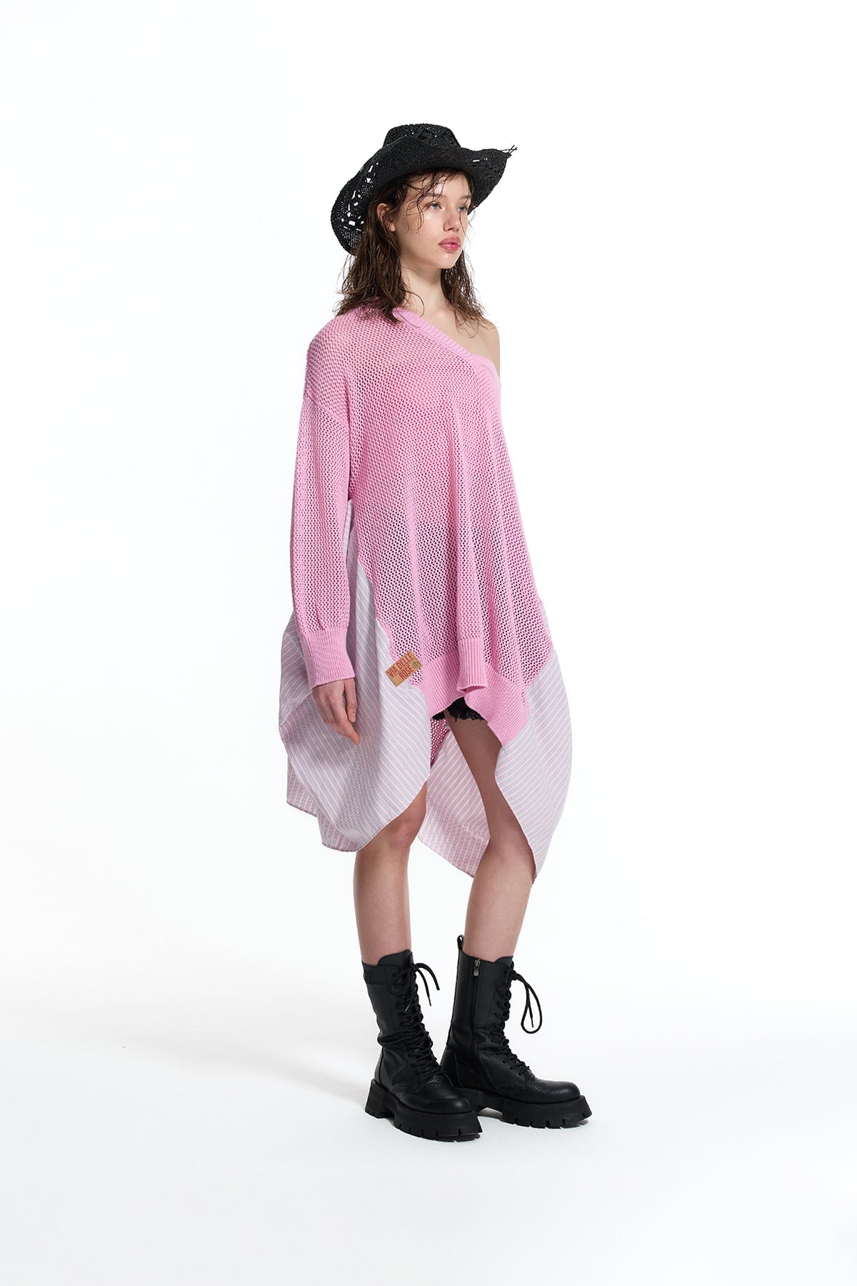 Pink Asymmetric Panel Knit Sweater 19162