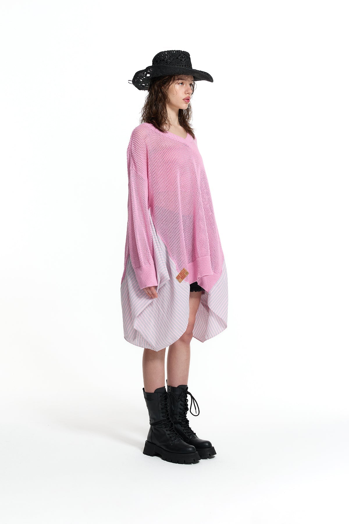 Pink Asymmetric Panel Knit Sweater 19162