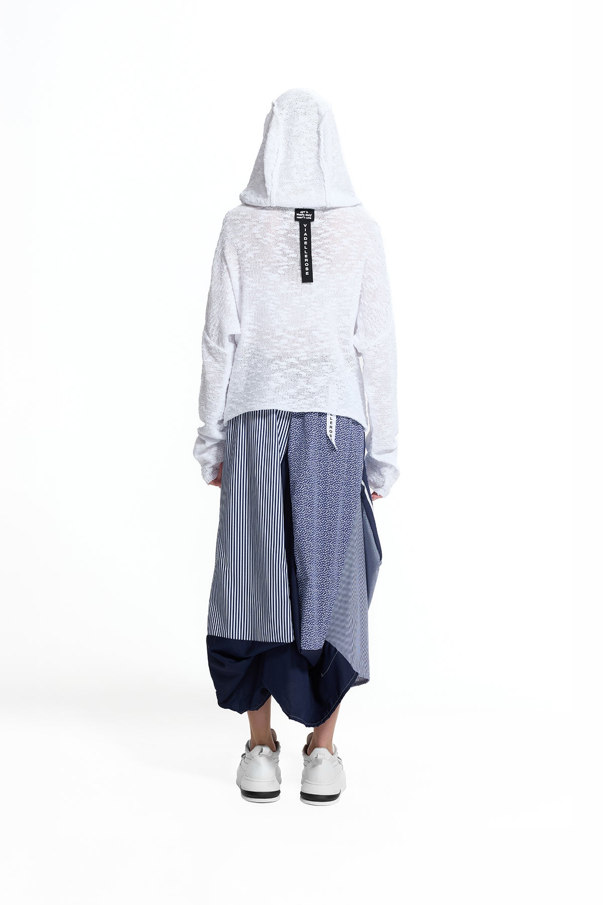 White Hooded Seam Detail Knit Sweater 19163