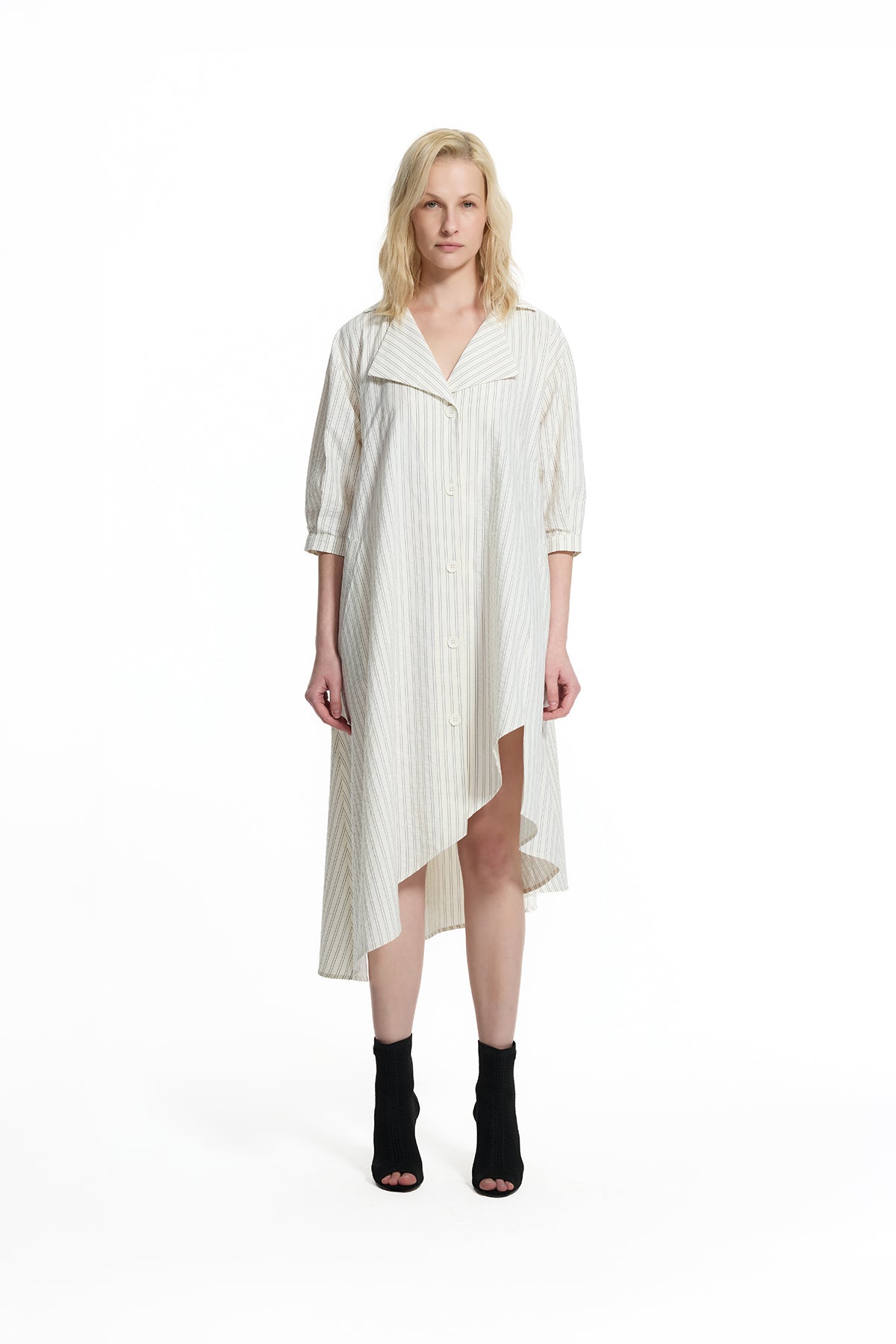 Cream Striped Asymmetric Midi Dress 19181