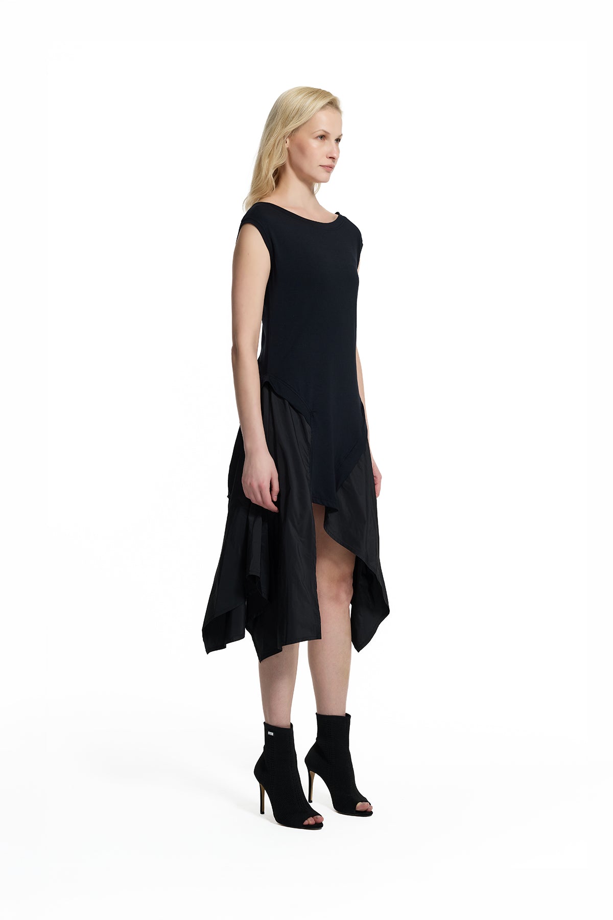 Black Asymmetric Layered Midi Dress 19191