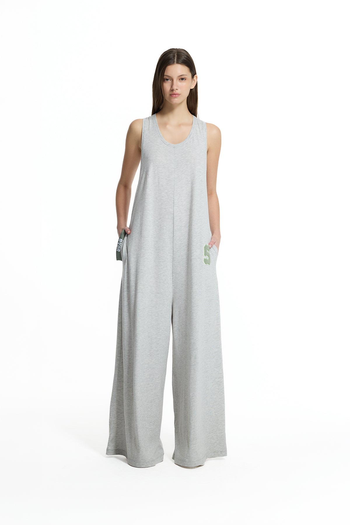 Grey Melange Wide Leg Relaxed Fit Jumpsuit 19195
