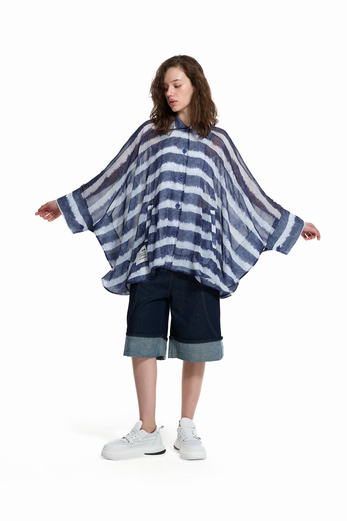 Blue White Striped Oversize Shirt 19210