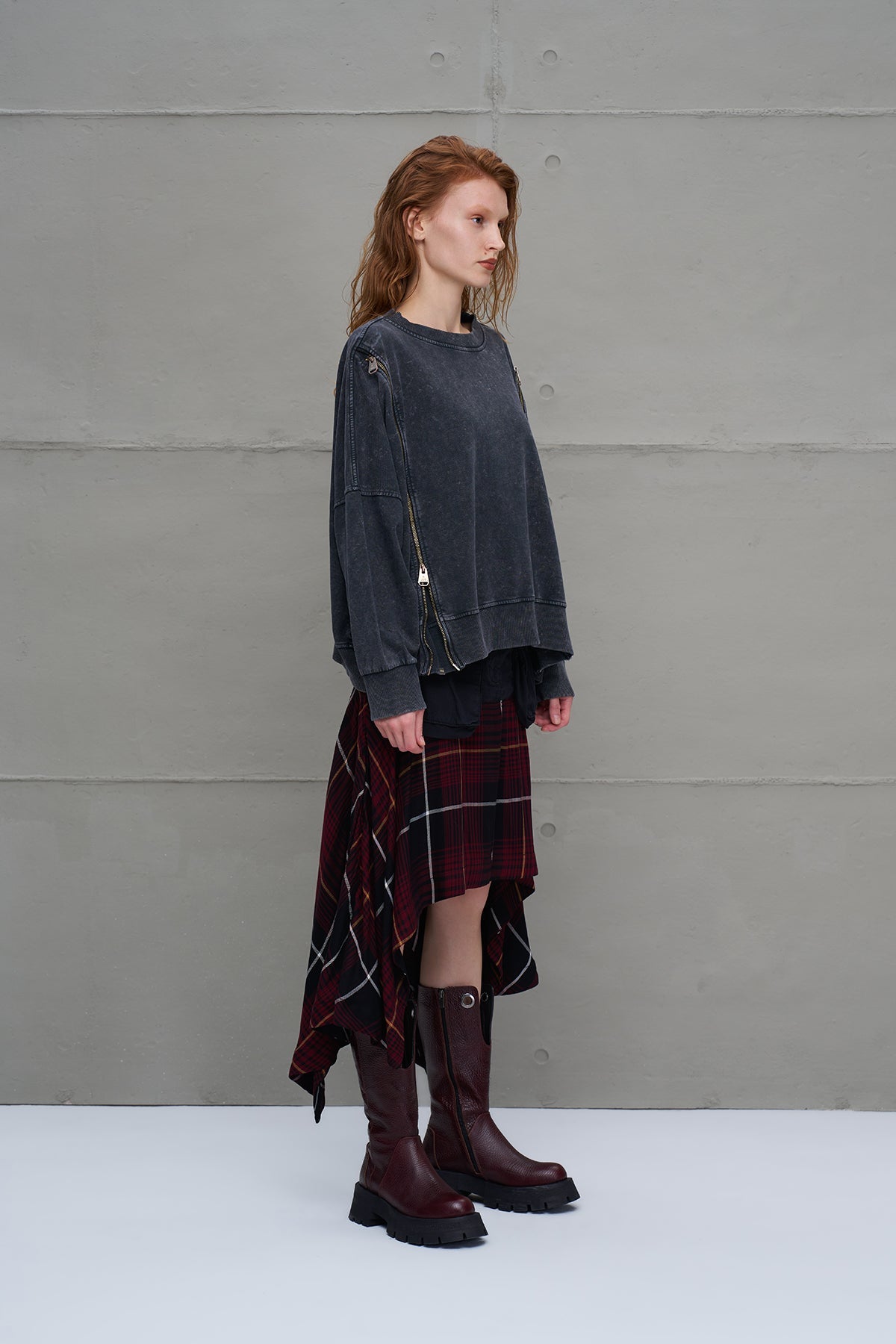 Anthracite Zip-up Oversized Sweatshirt 18005
