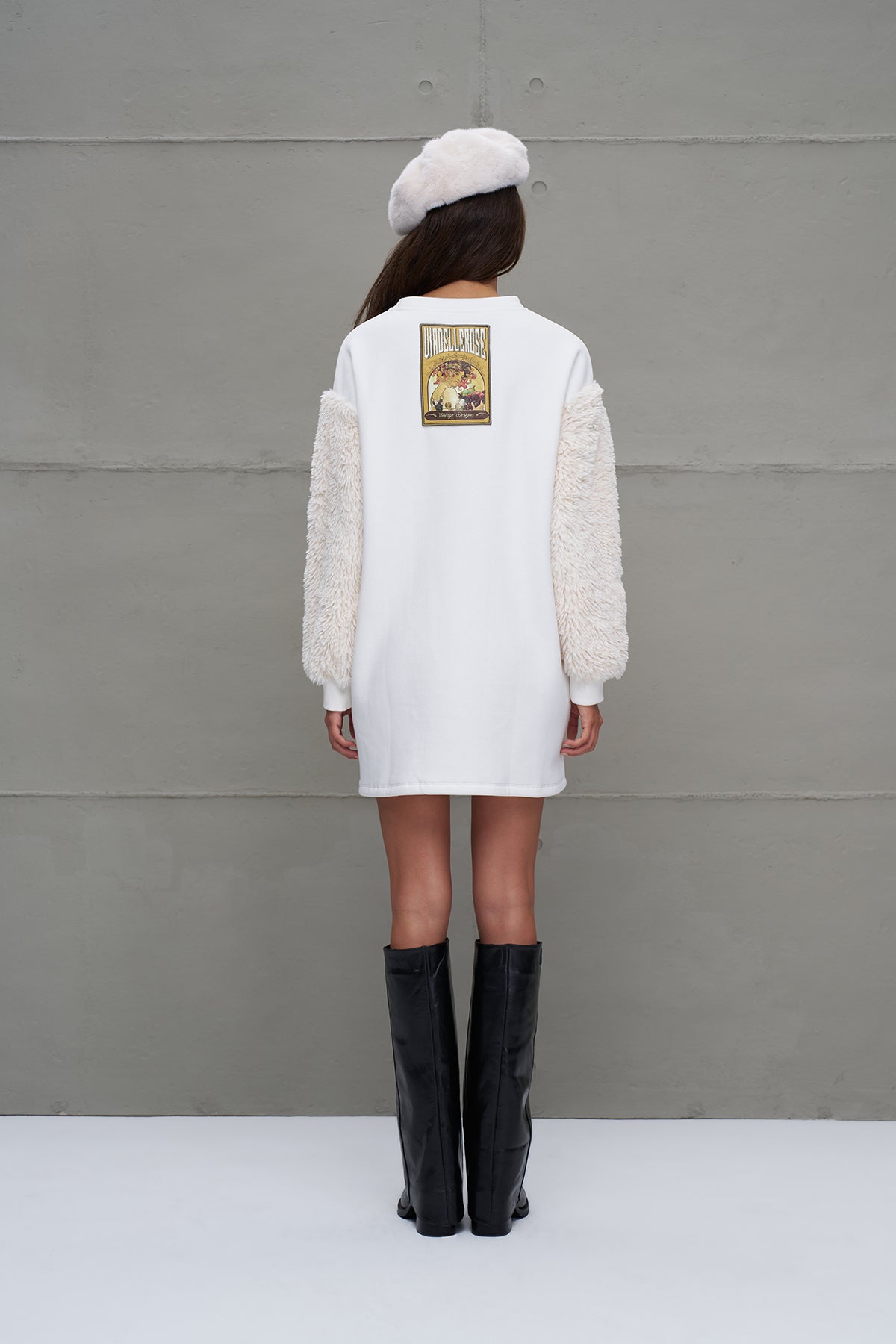 Off White Slogan Long Sleeve Dress 18011