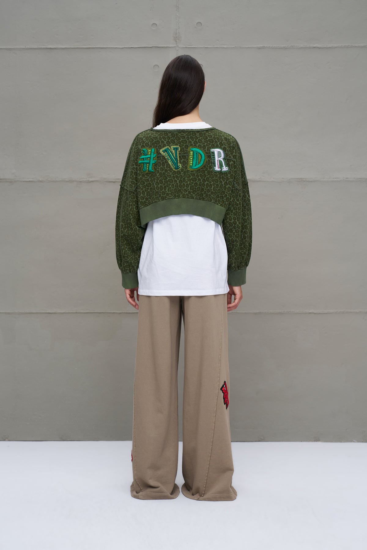 Green Leopard Print Cropped Sweatshirt 18013