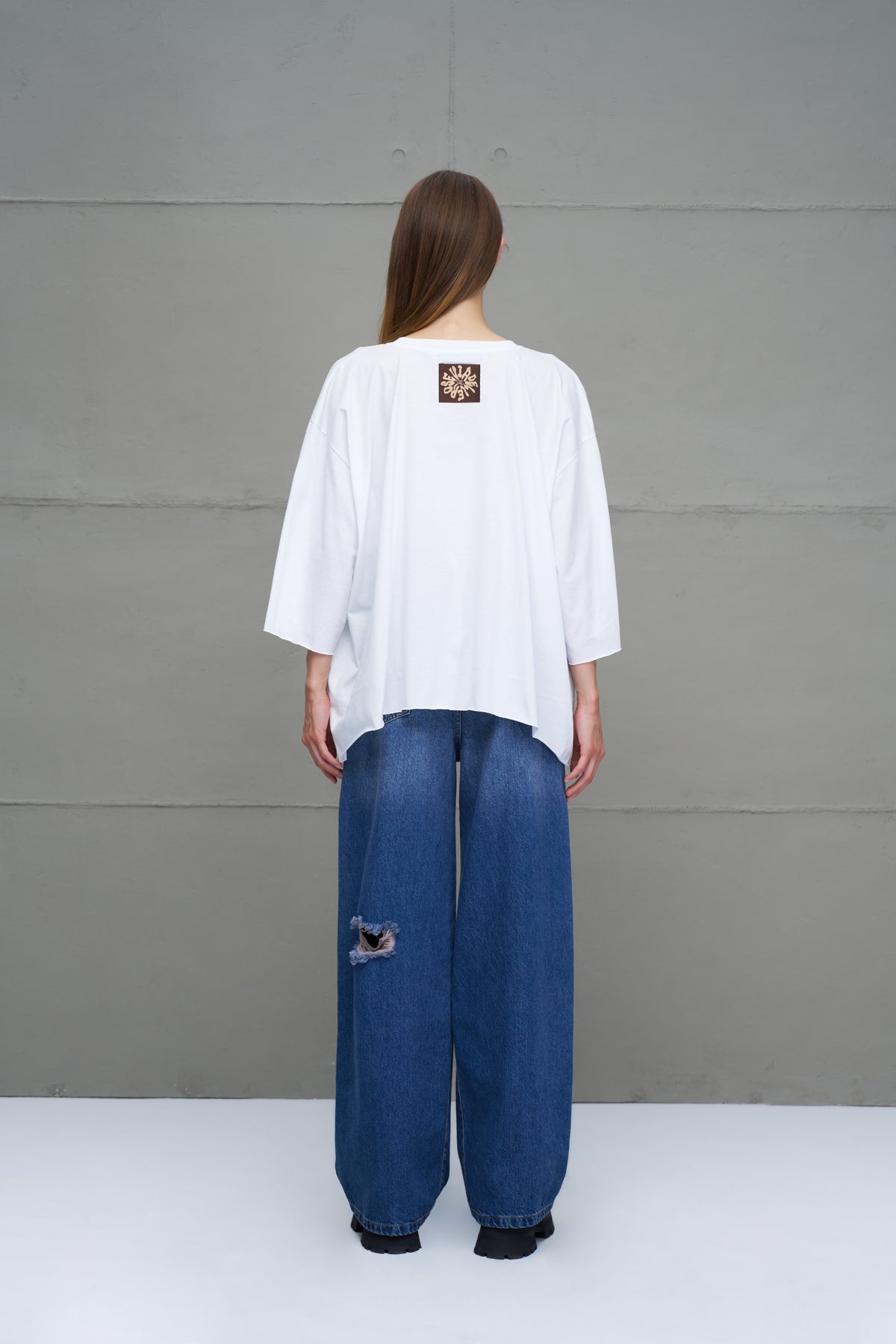 White Slogan Asymmetric Oversized T-shirt 18035