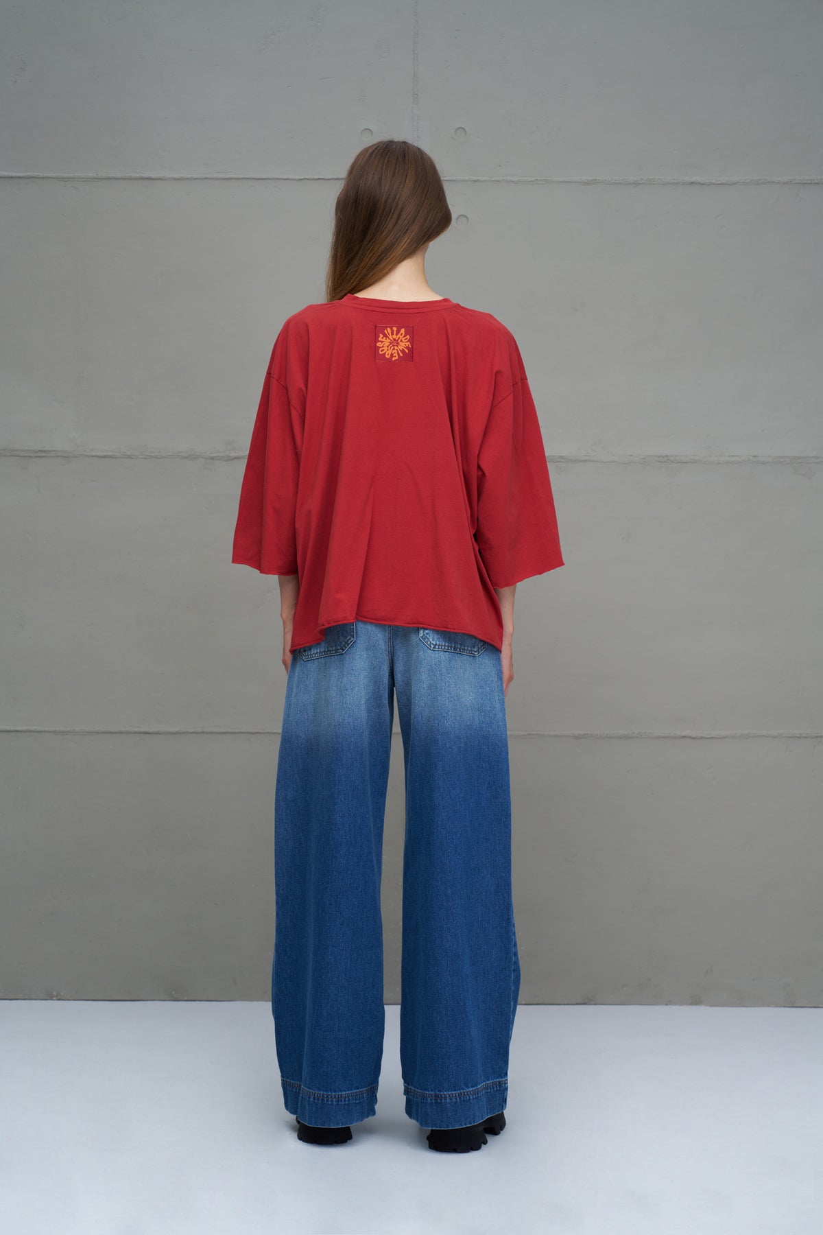 Maroon Slogan Asymmetric Oversized T-shirt 18035