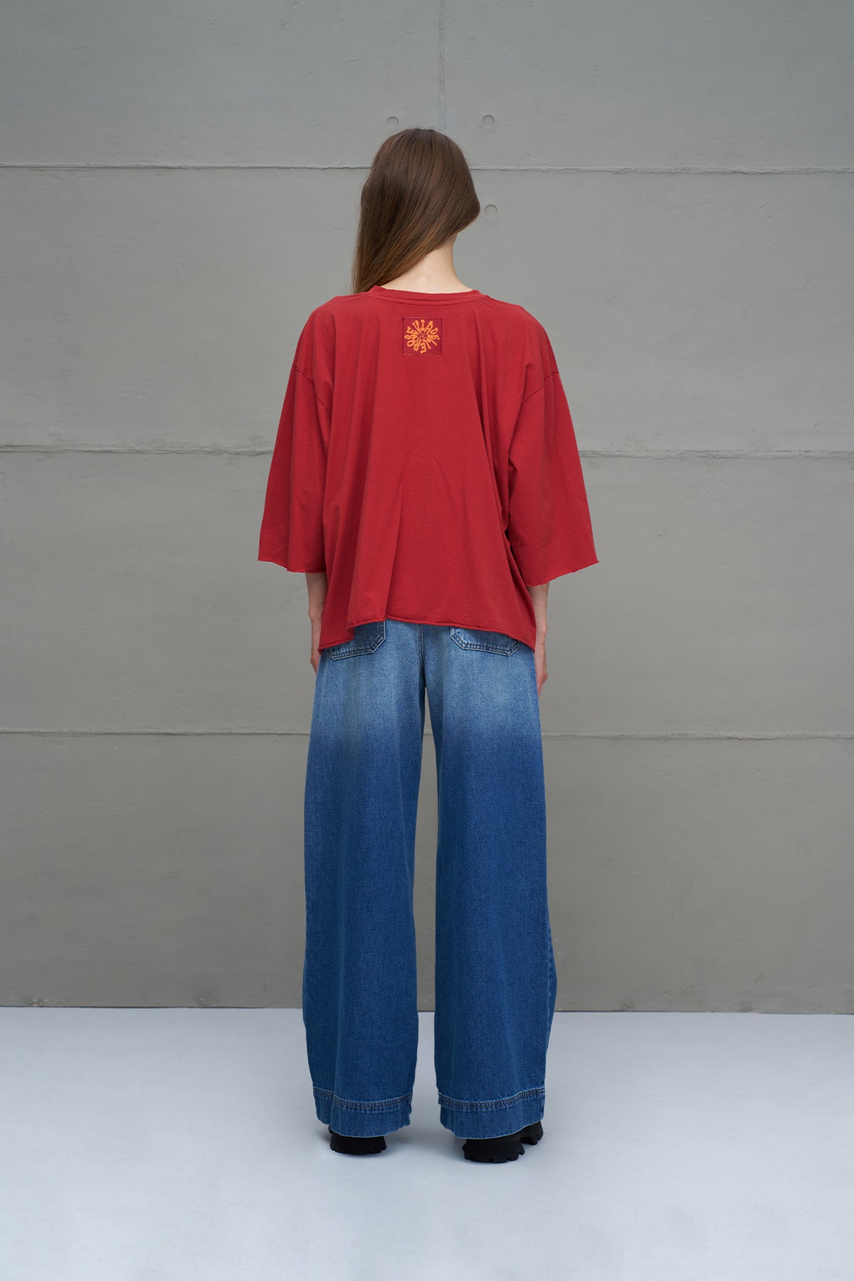 Maroon Slogan Asymmetric Oversized T-shirt 18035