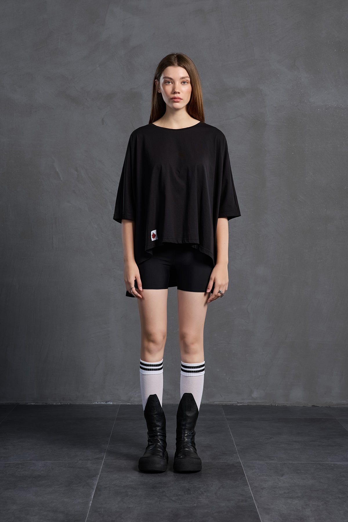 Black Printed Asymmetric Oversized T-shirt 18037