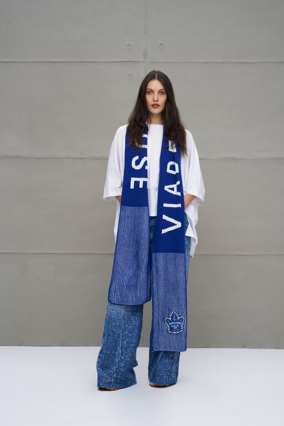 White Printed Asymmetric Oversized T-shirt 18037