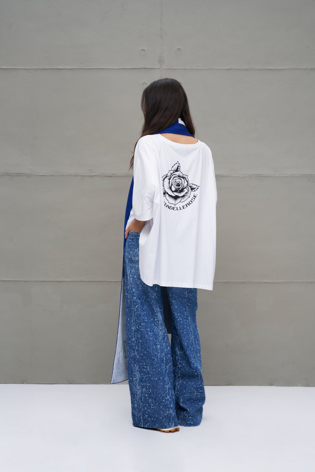 White Printed Asymmetric Oversized T-shirt 18037