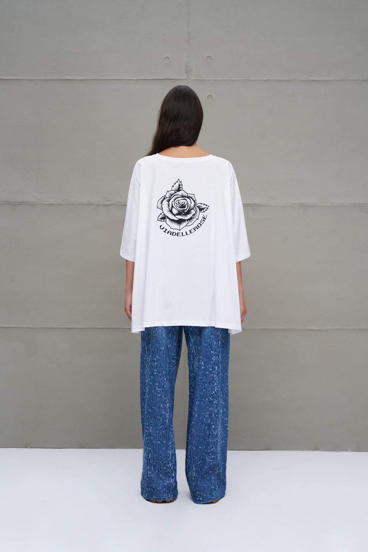 White Printed Asymmetric Oversized T-shirt 18037