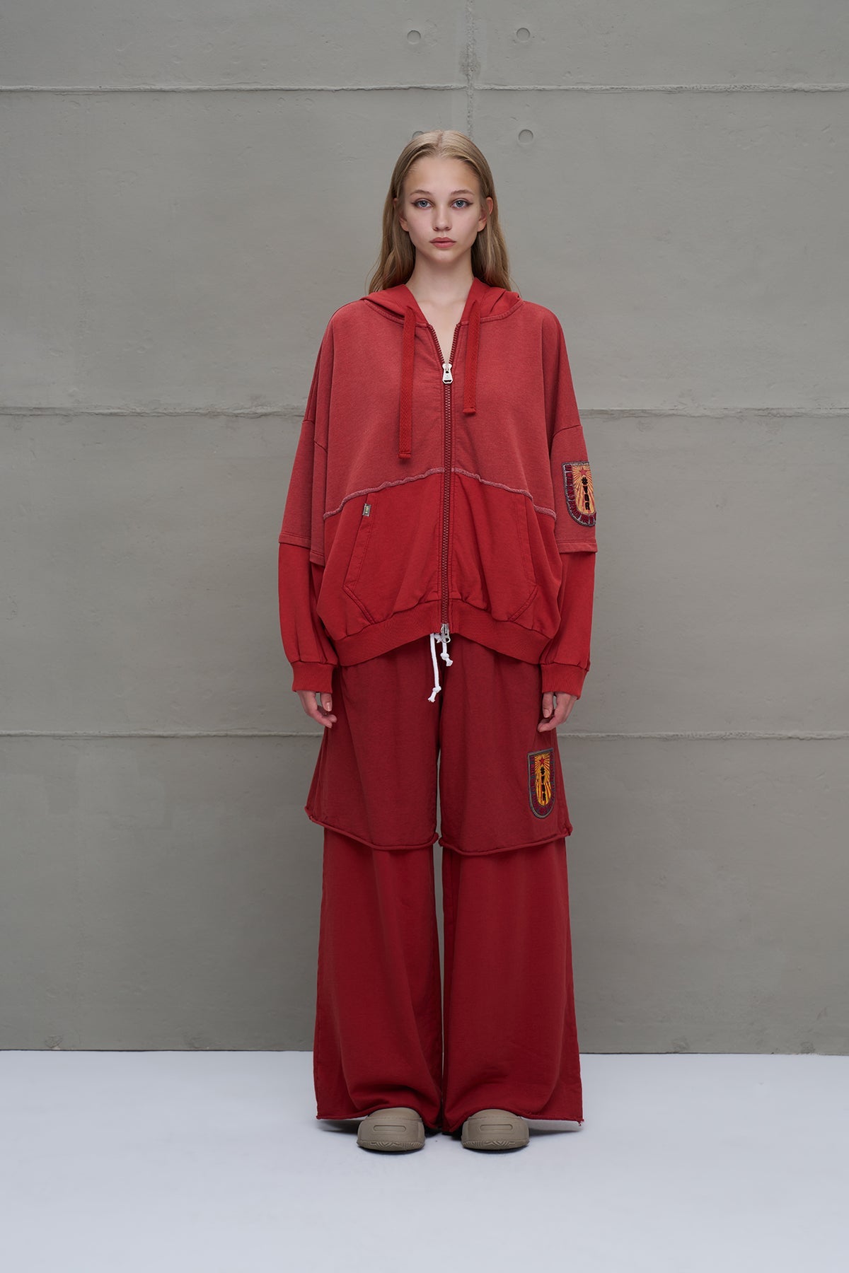 Maroon Wide-leg Oversize Trousers 18040