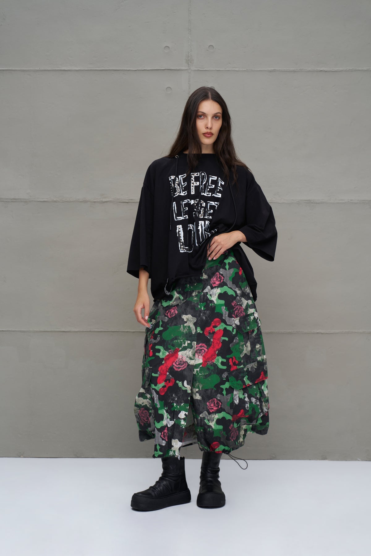 Black Slogan Asymmetric Oversized Hooded T-shirt 18042