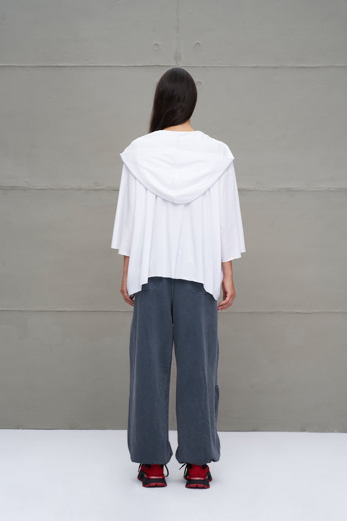 White Slogan Asymmetric Oversized Hooded T-shirt 18042