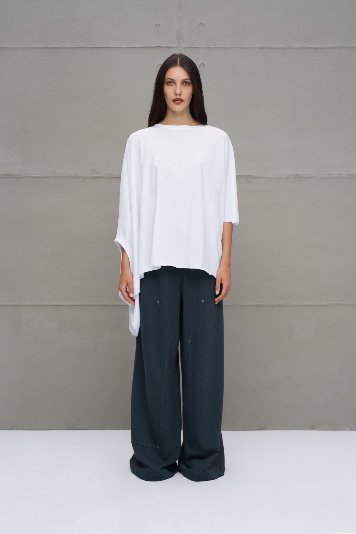 White Asymmetric Oversized T-shirt 18043
