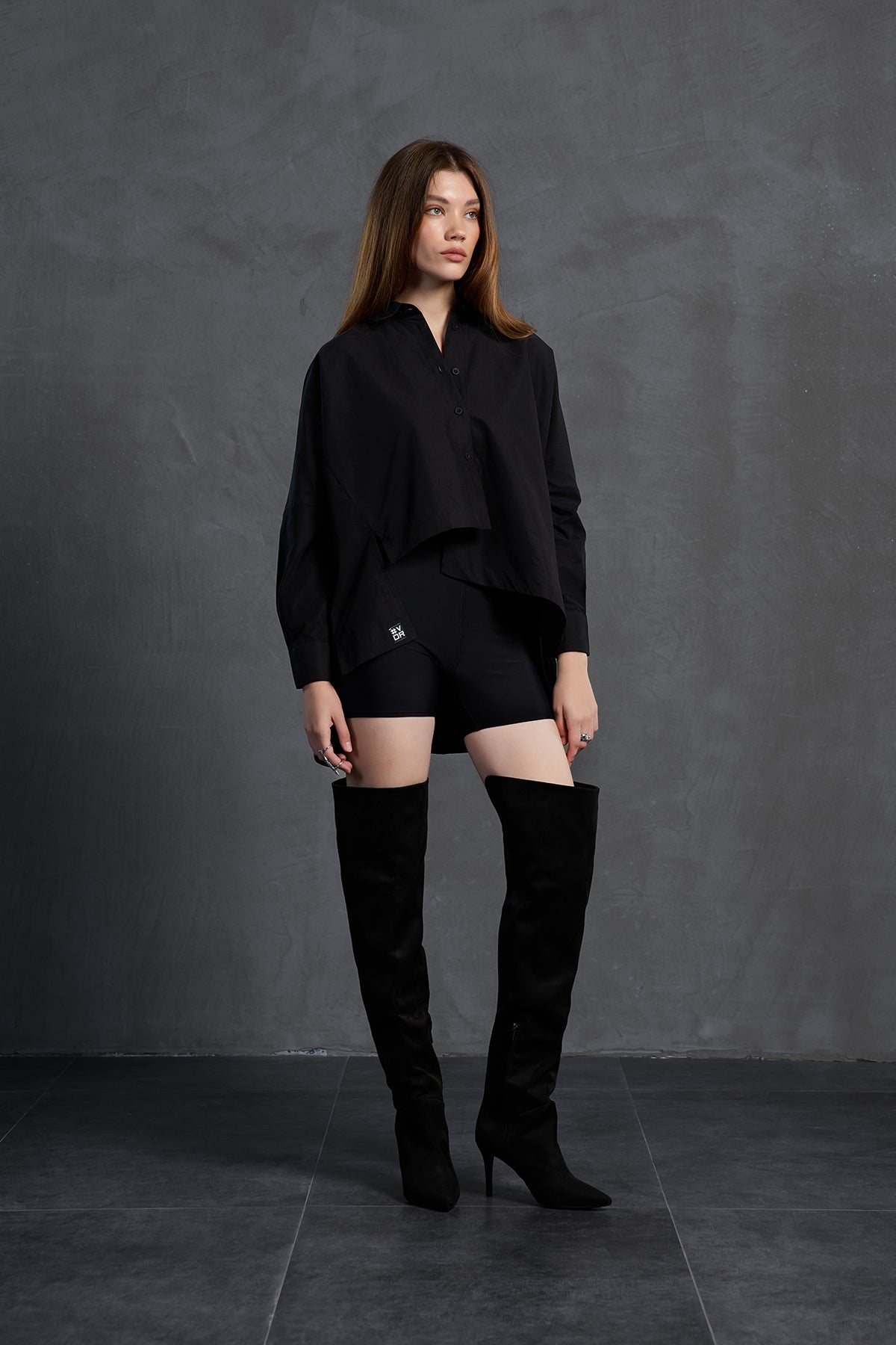 Black Asymmetric Oversize Poplin Shirt 18049