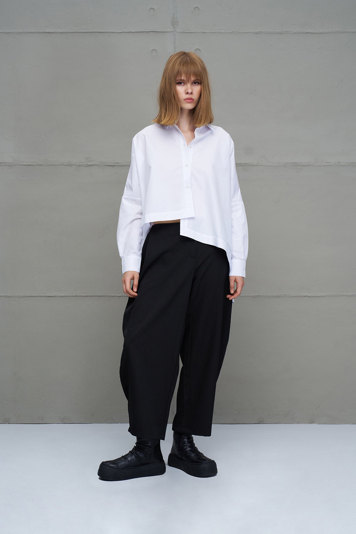 White Asymmetric Oversize Poplin Shirt 18049