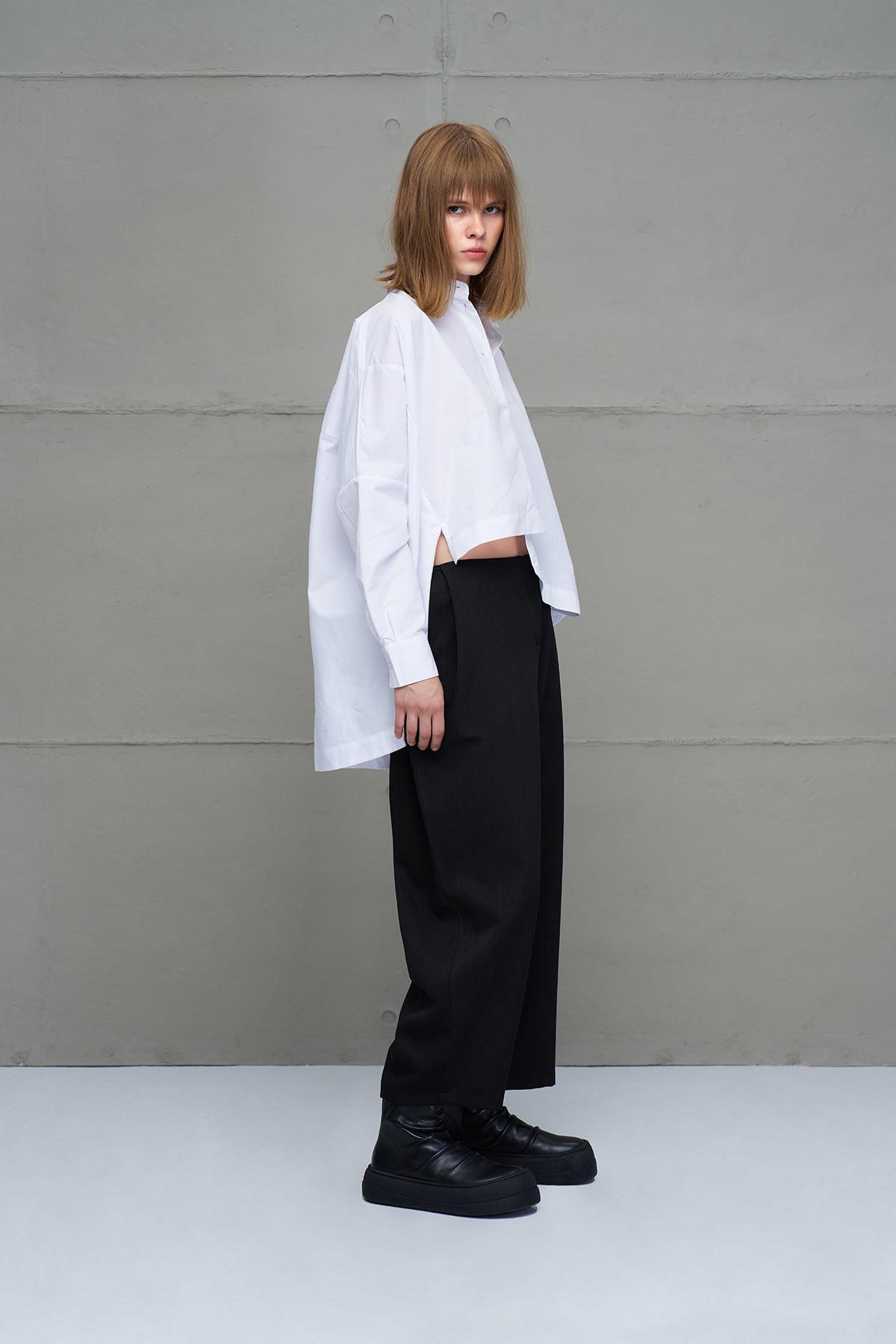 White Asymmetric Oversize Poplin Shirt 18049