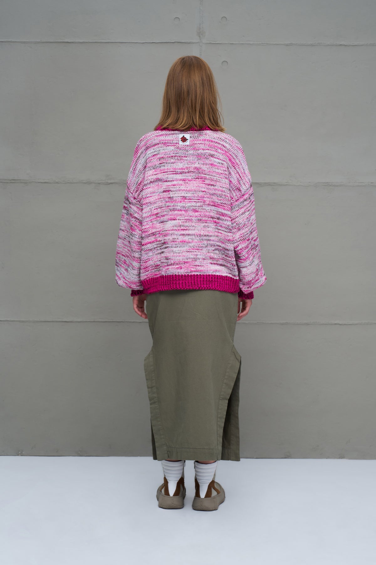 Pink White Oversize Knit Sweater 18054