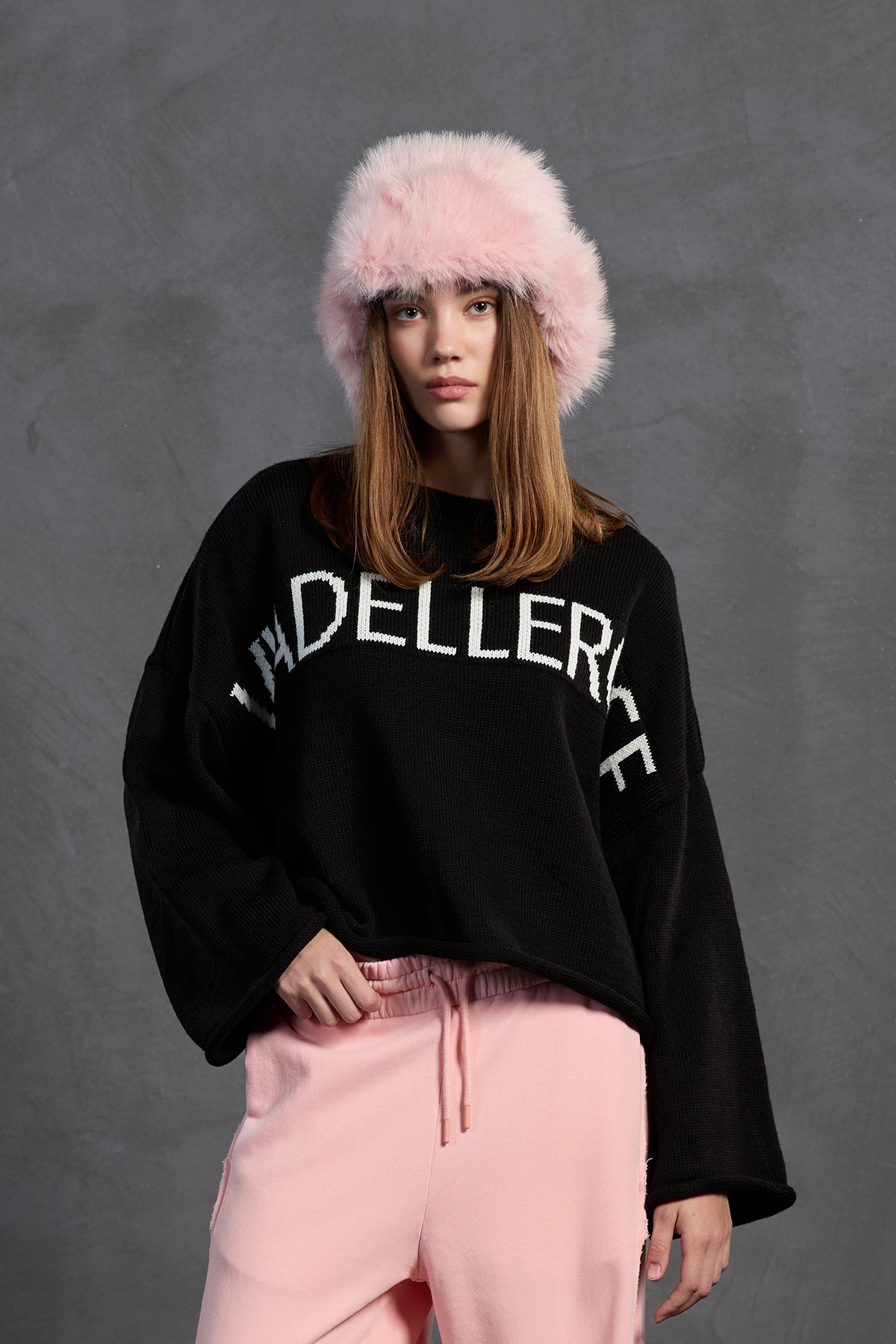 Black Printed Oversize Knit Sweater 18057