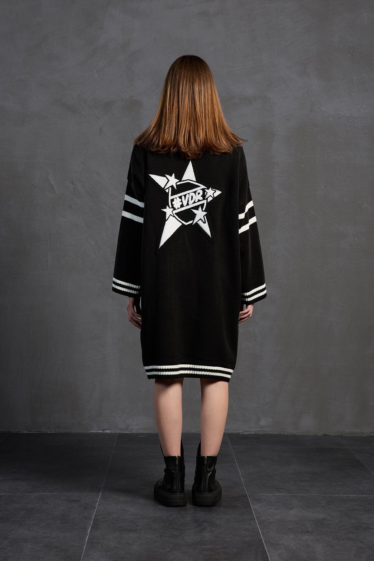 Black Off White Long Oversize Knit Cardigan 18058