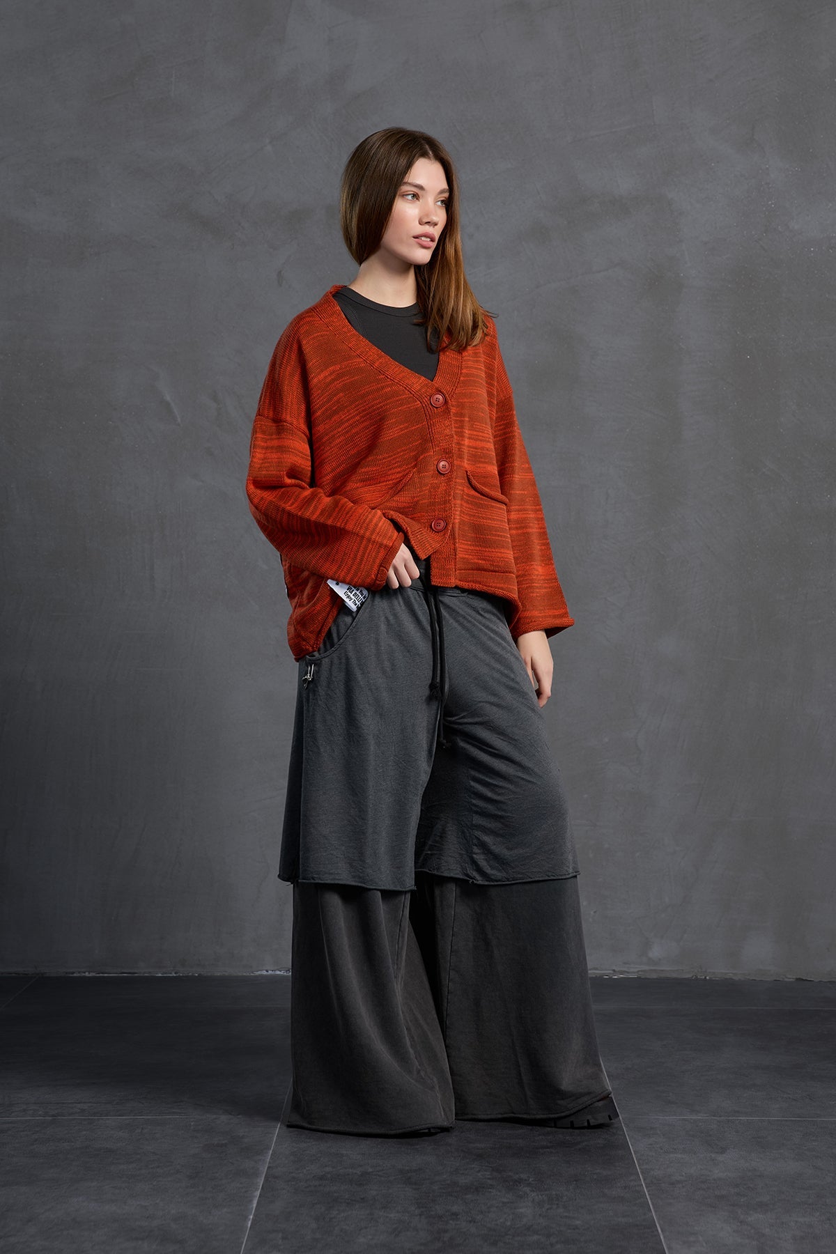 Brown Orange Slogan Oversized Knit Cardigan 18062