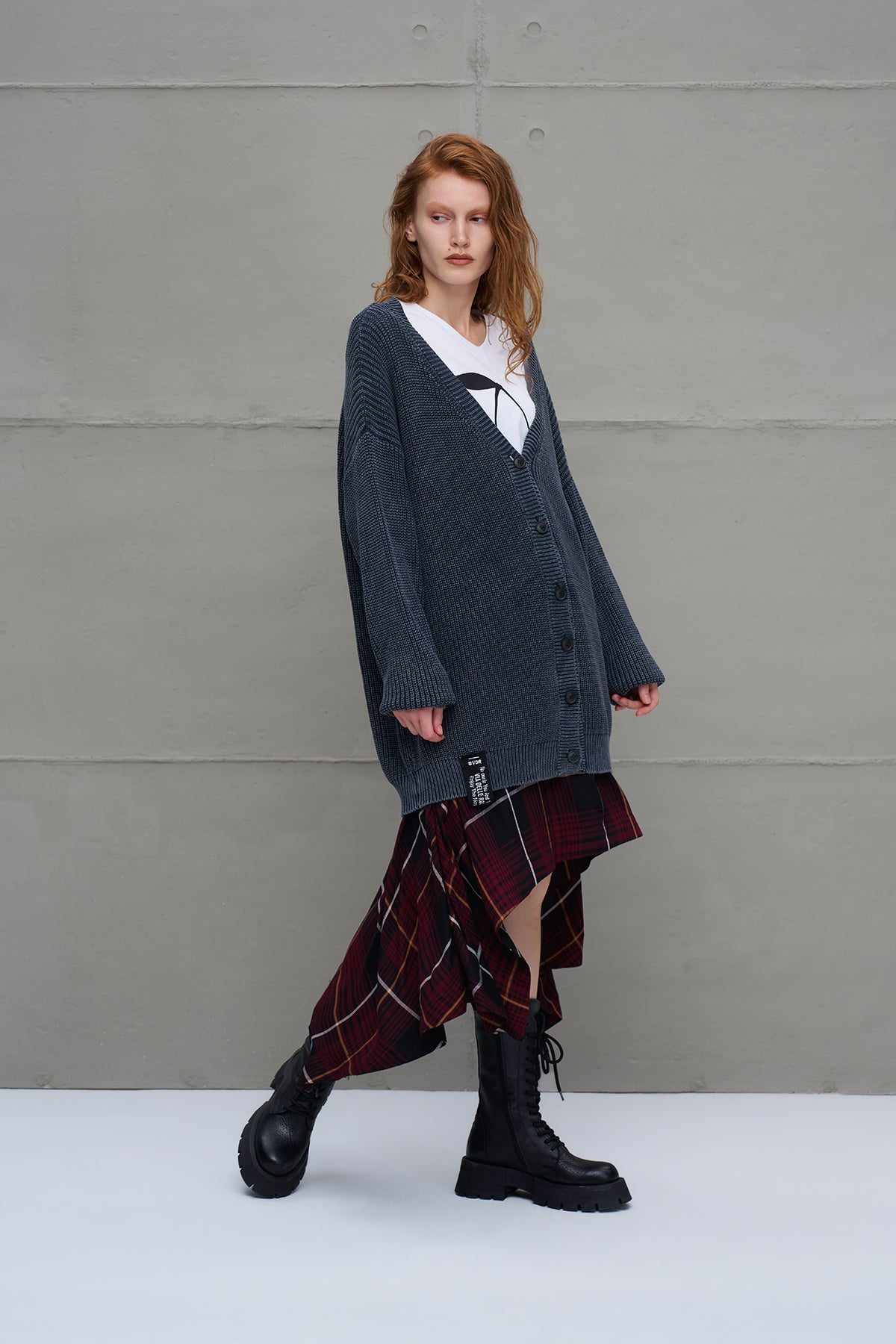 Anthracite Back Patterned Oversize Knit Cardigan 18074