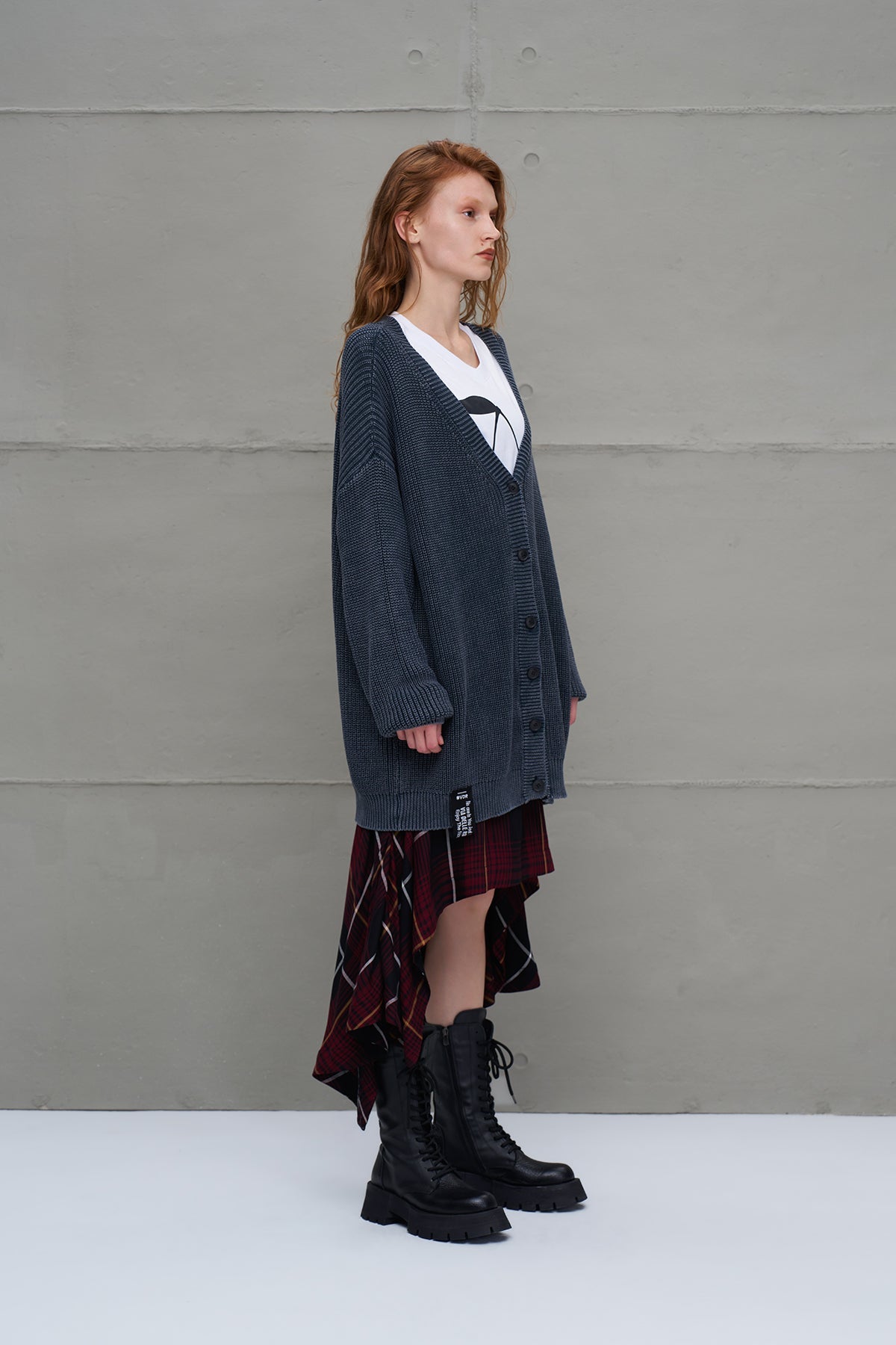 Anthracite Back Patterned Oversize Knit Cardigan 18074