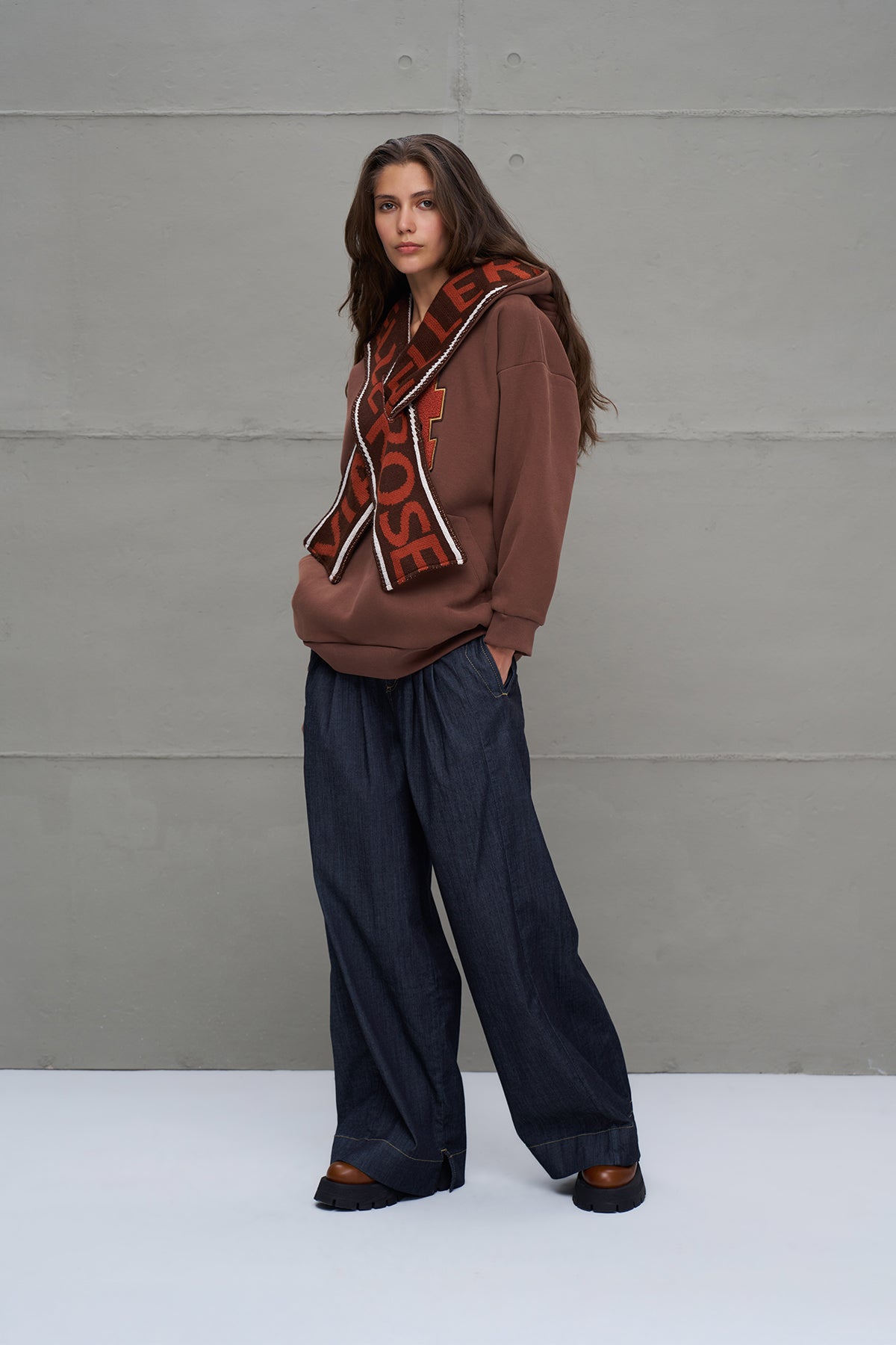 Blue Pleated Wide-leg Denim Trousers 18105