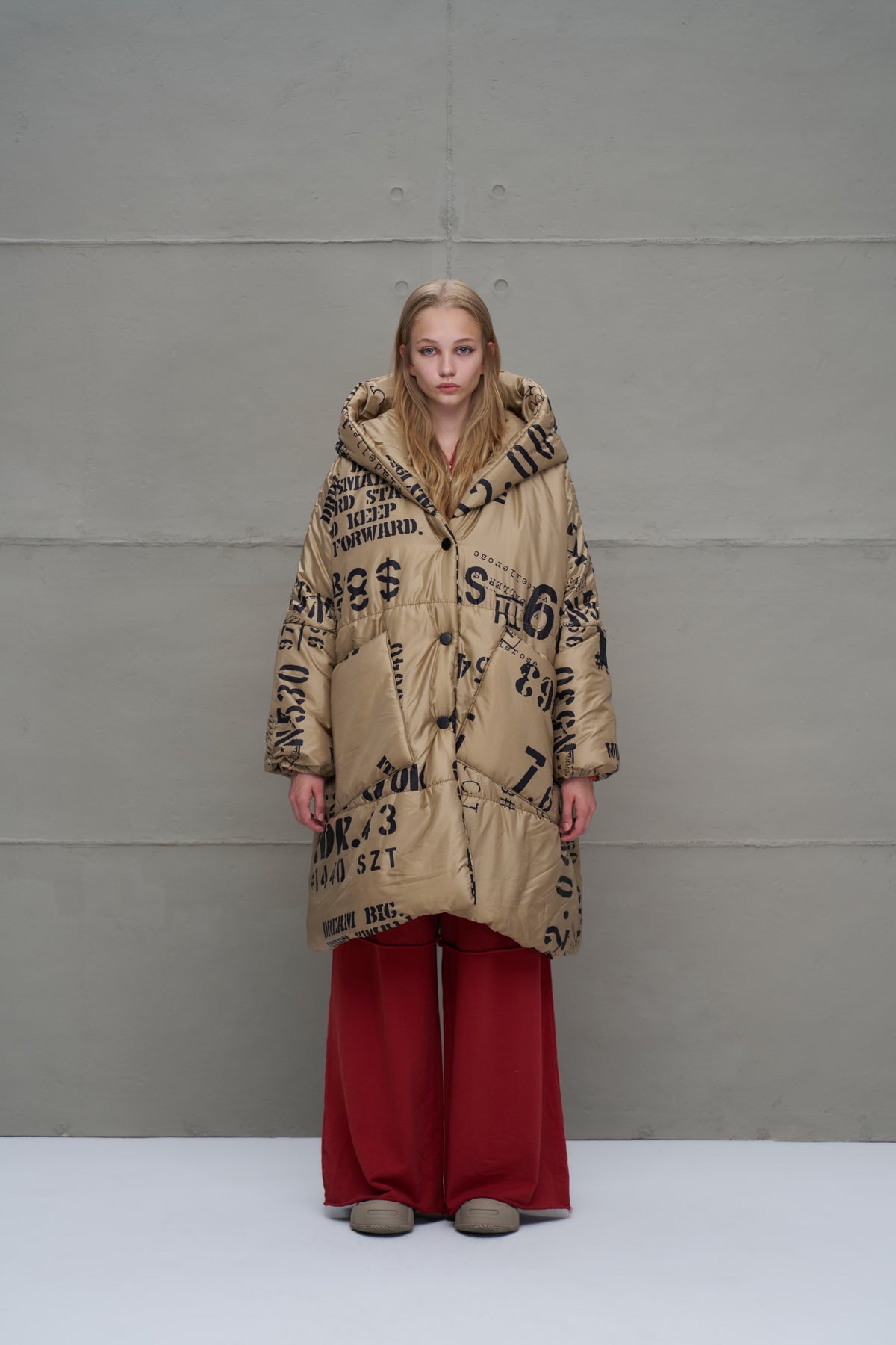 Beige Patterned Long Oversized Coat 18137