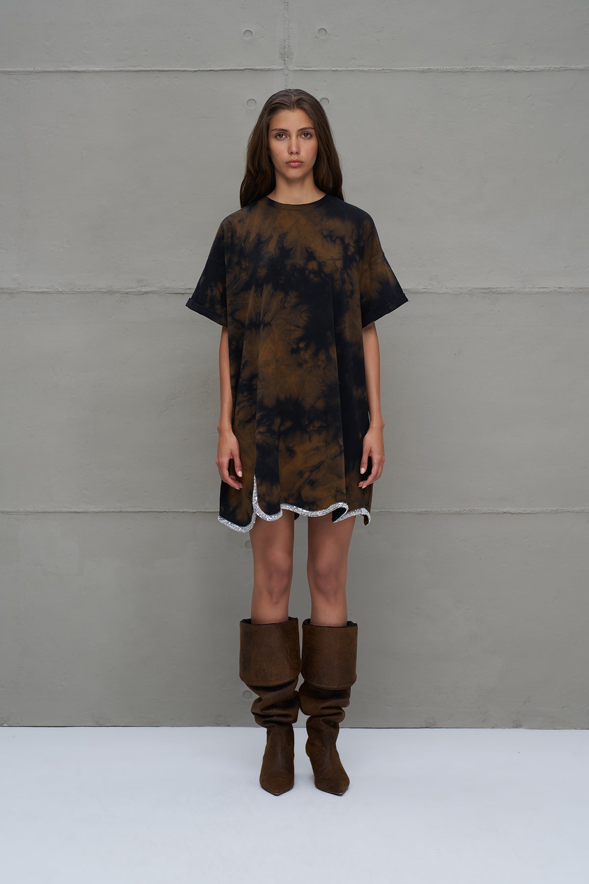 Brown Black Oversize Tie-dye Dress 18168
