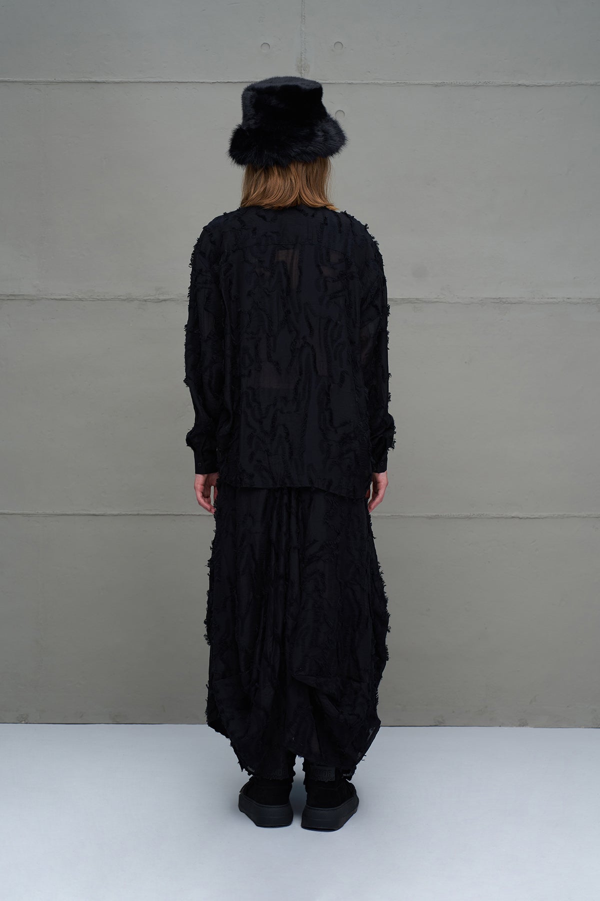 Black Semi-sheer Tassel Shirt 18171