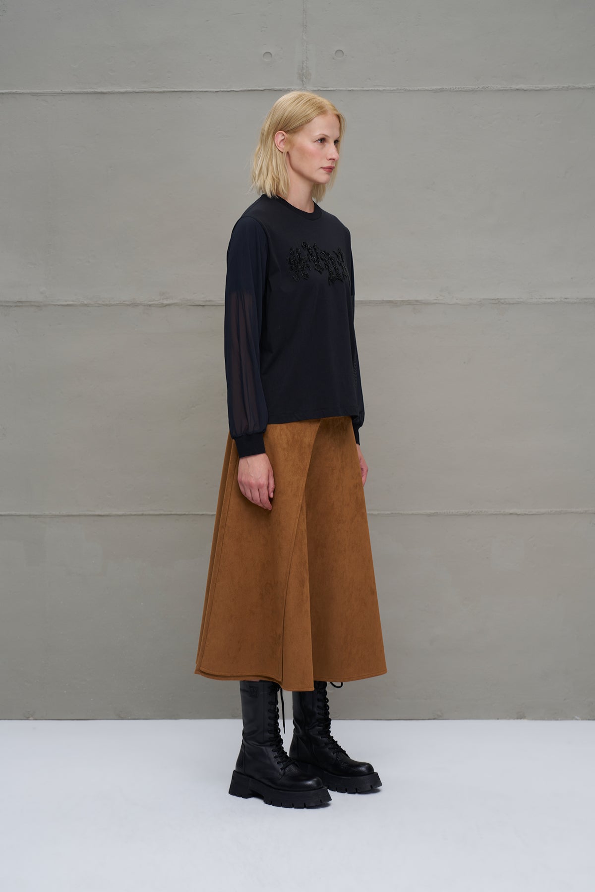 Black Tulle Sleeve T-shirt 18176