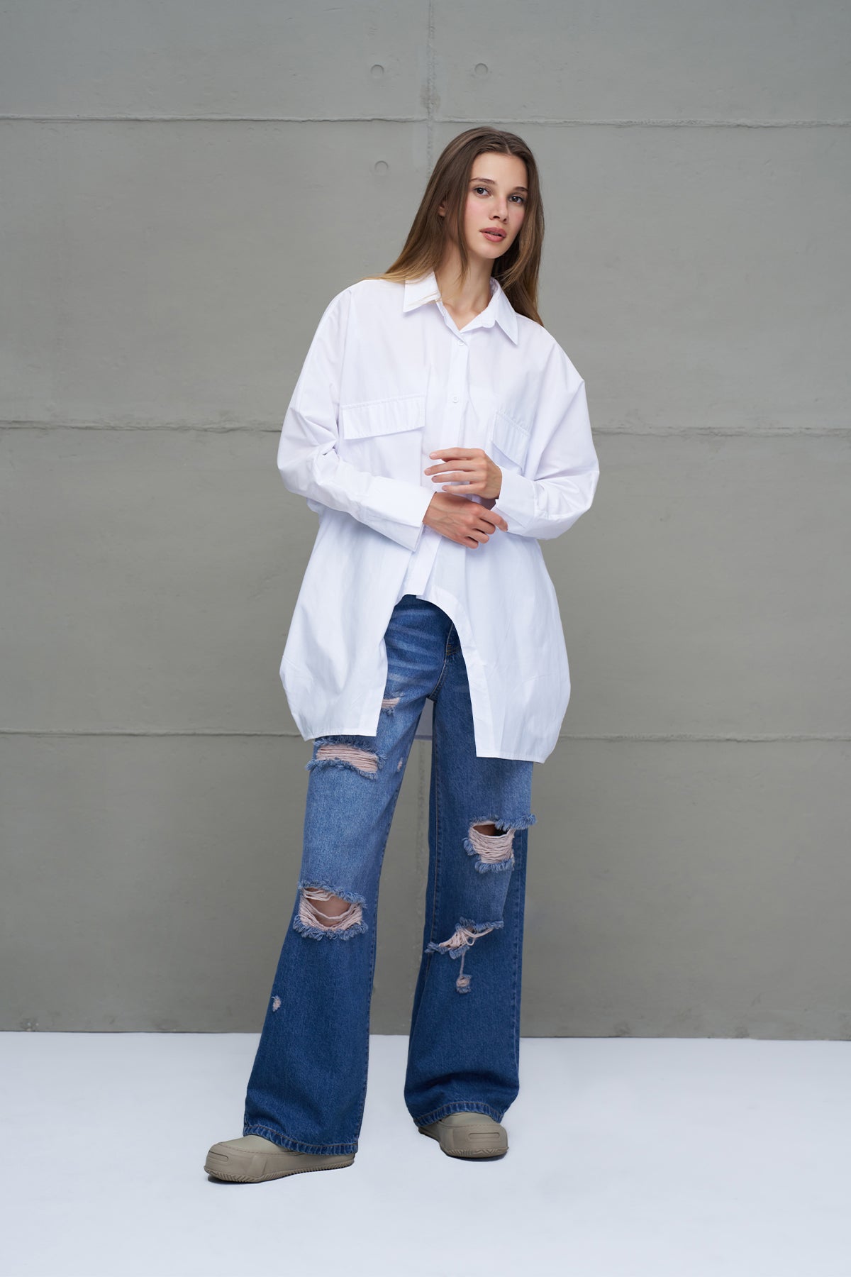 White Oversize Poplin Shirt 18179